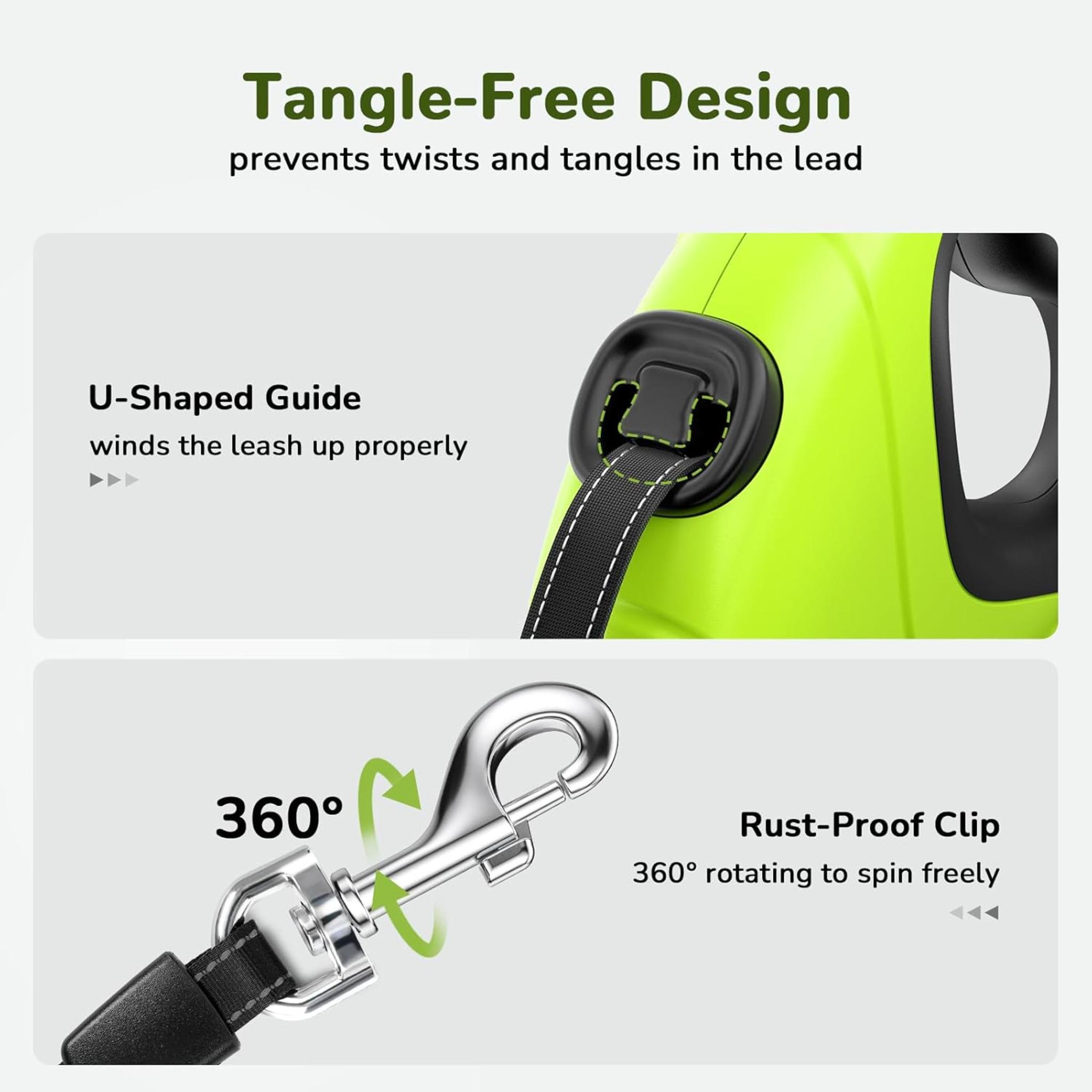 32ft Heavy Duty Retractable Dog Leash with 360° Tangle-Free Design
