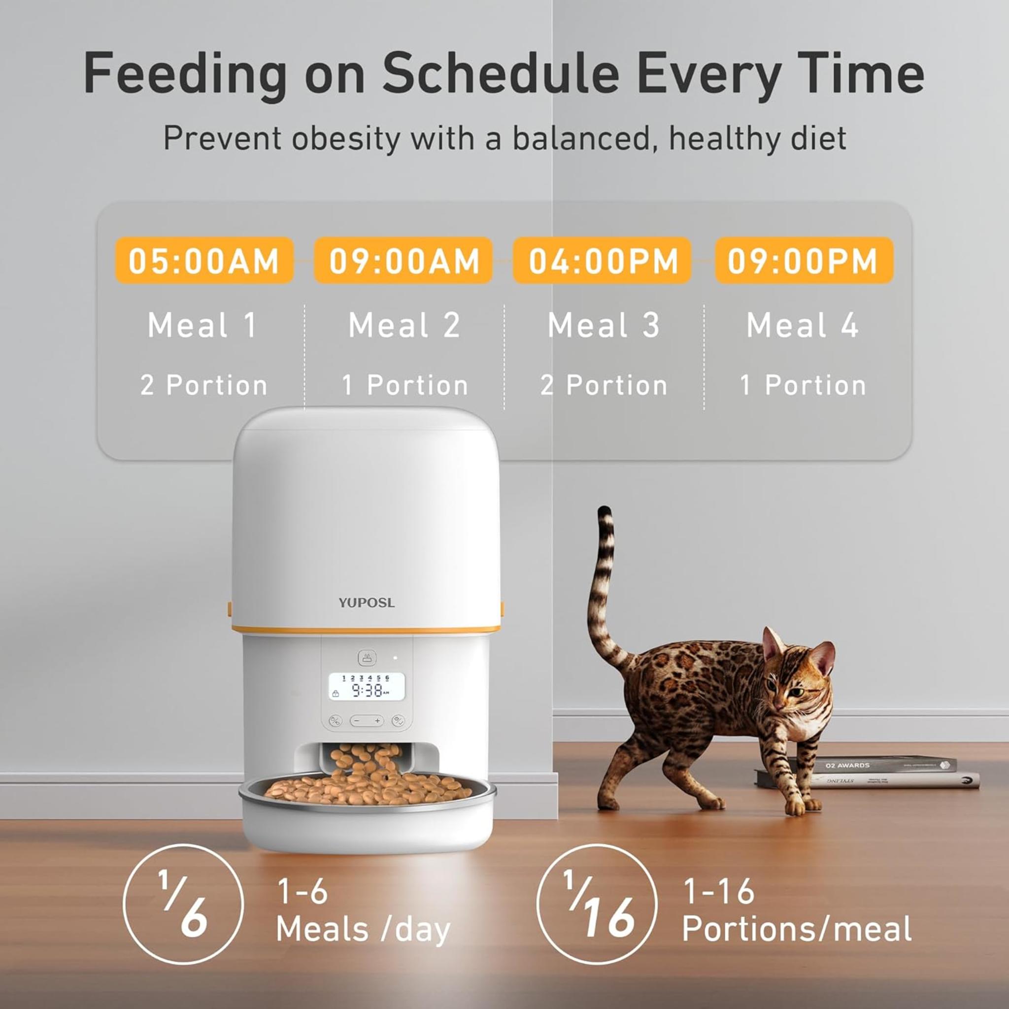 3L Automatic Cat Feeder with Anti-Jam Design and Stainless Steel Bowl