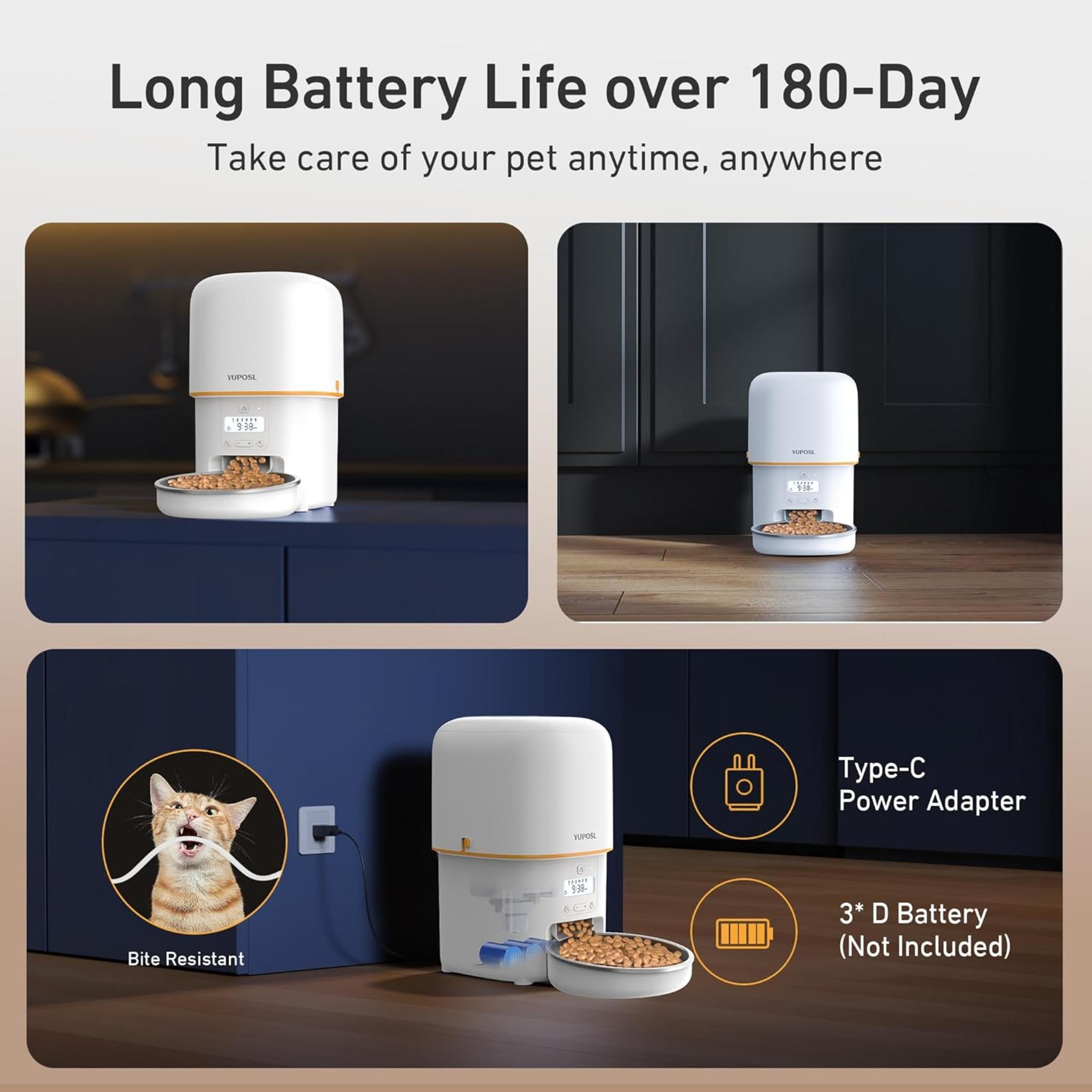 3L Automatic Cat Feeder with Anti-Jam Design and Stainless Steel Bowl