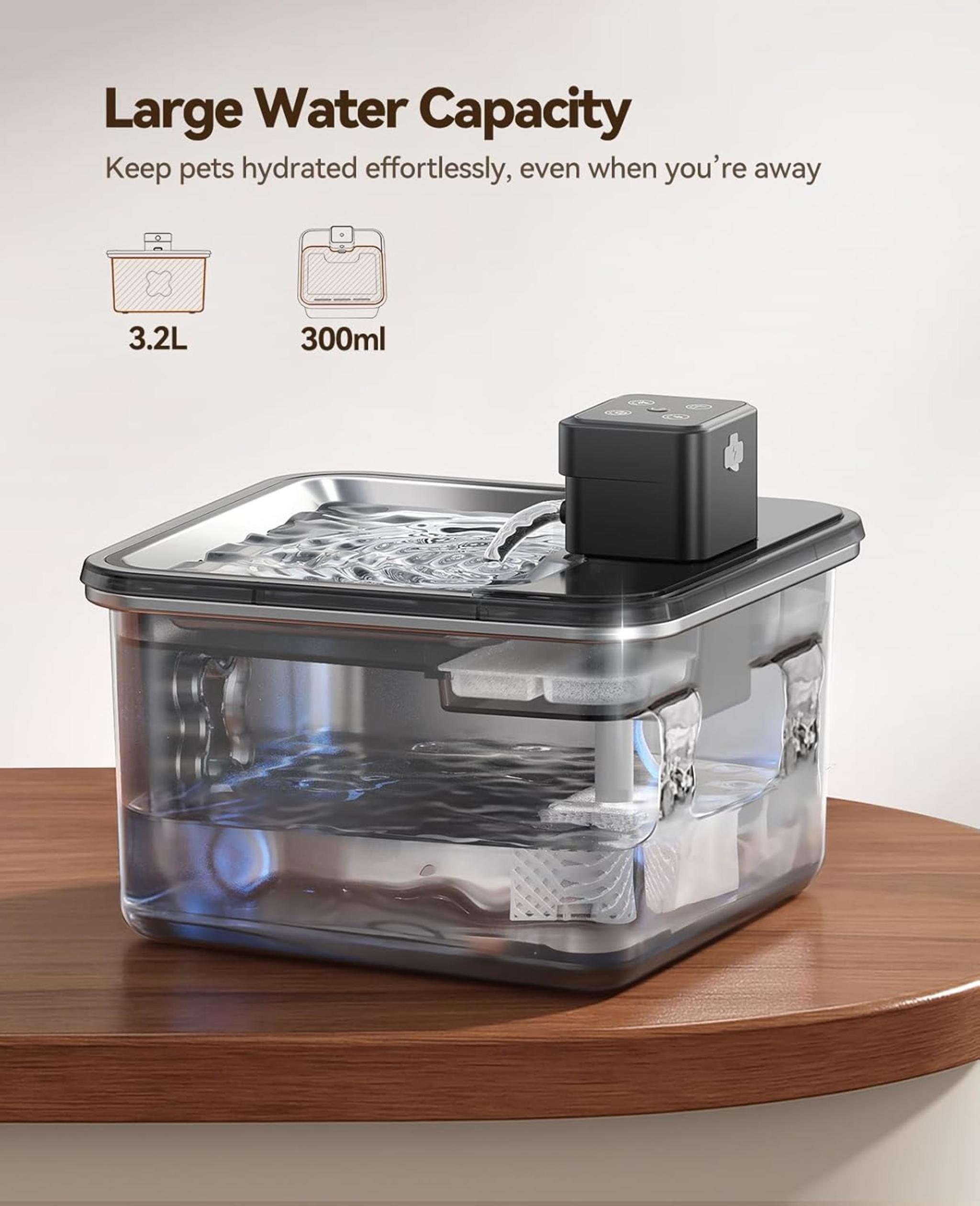 Cordless Stainless Steel Pet Water Fountain with Visual Filter & 4000mAh Battery