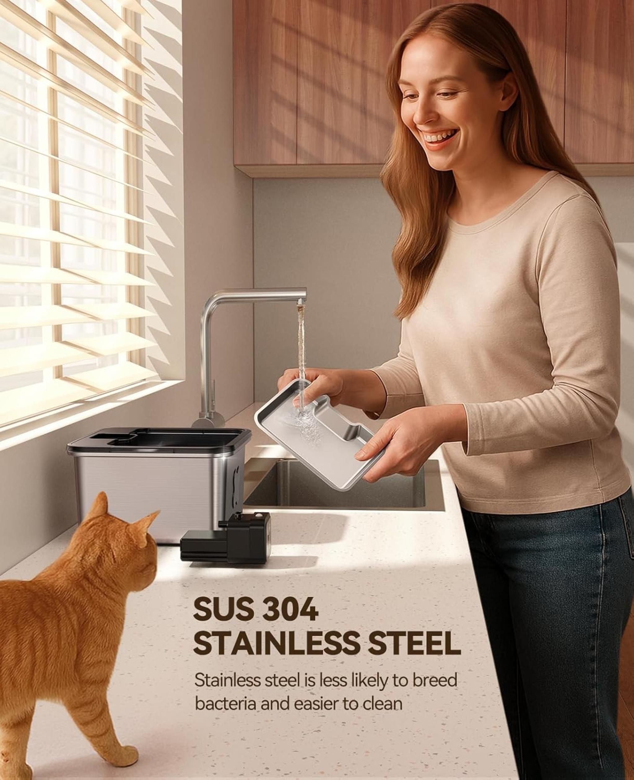 Cordless Stainless Steel Pet Water Fountain with Visual Filter & 4000mAh Battery