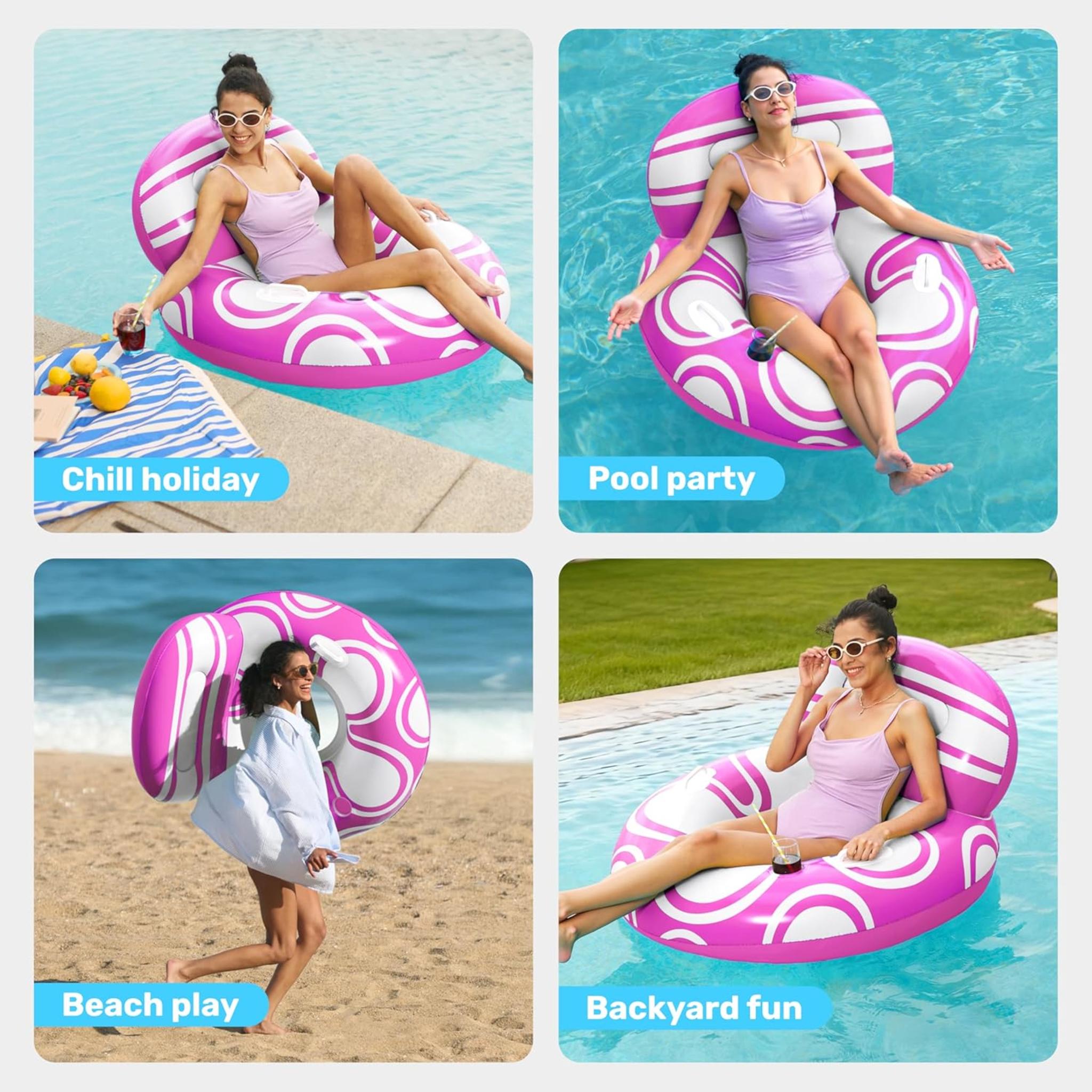 Inflatable Pool Float Chair with Large Backrest and Mesh Bottom