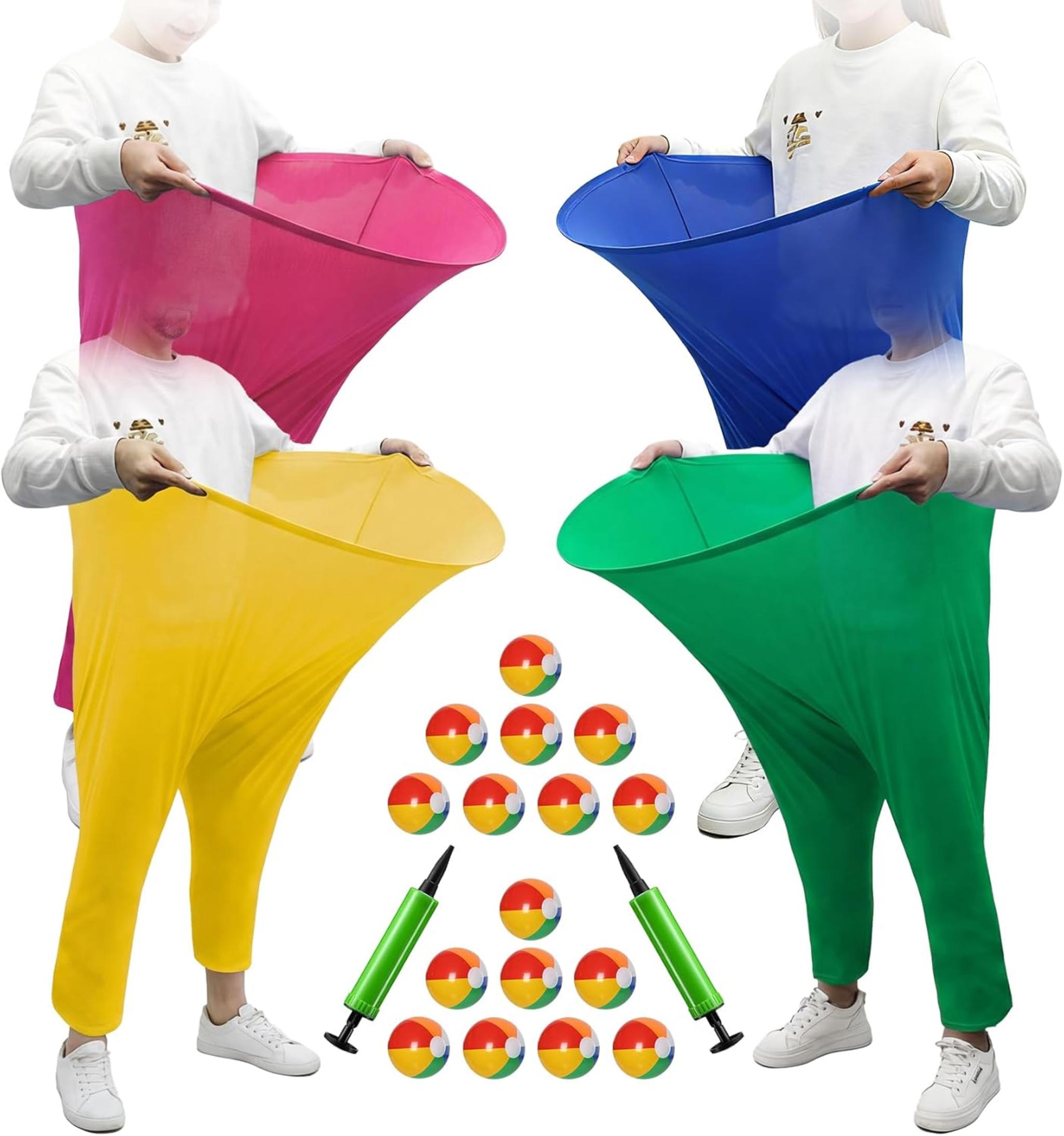 4-Color Team Granny Pants Yard Game with 16 Balls & 2 Pumps - Adult Party Set for 8+ Players