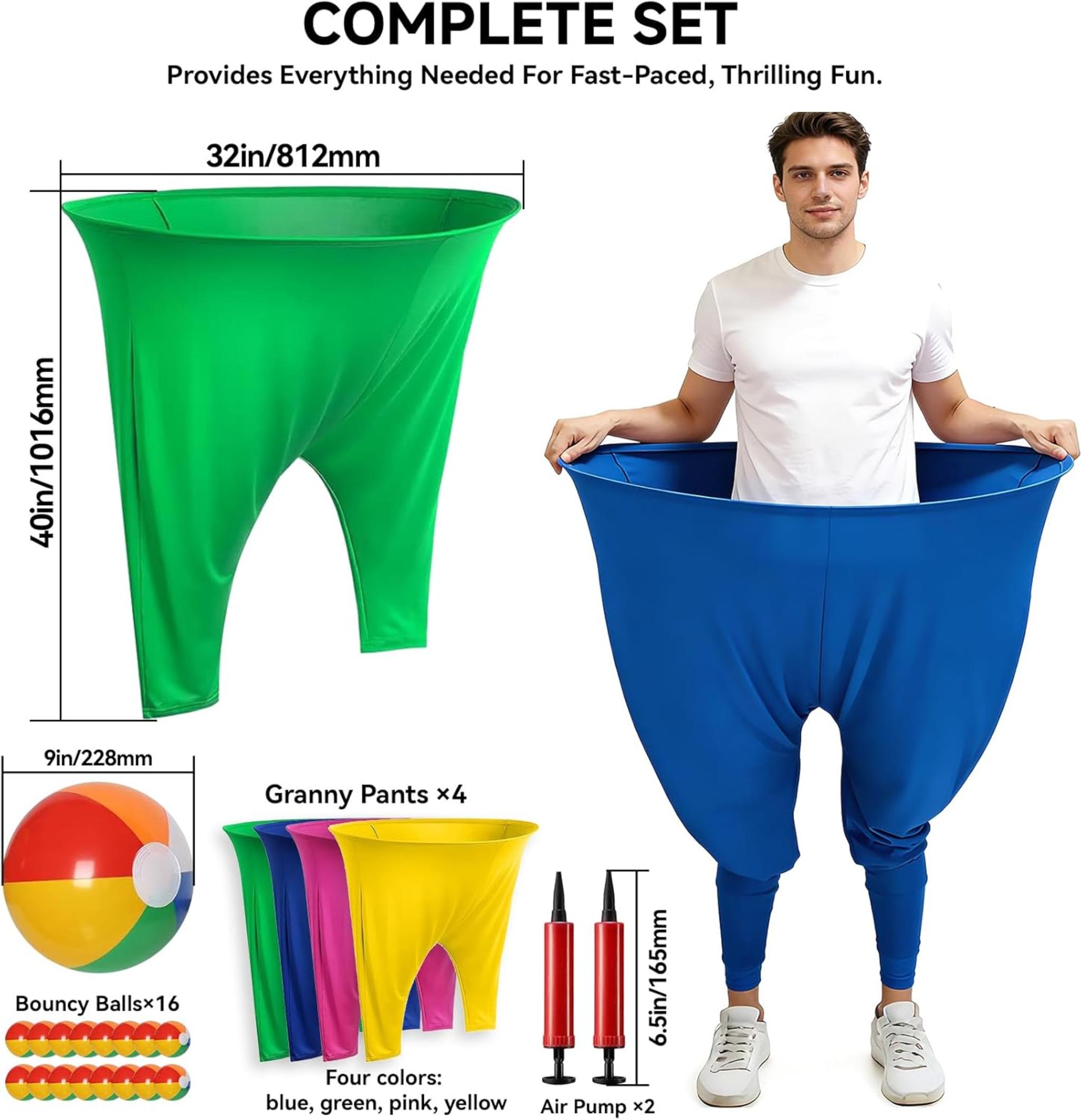 4-Color Team Granny Pants Outdoor Yard Game Set with 16 Balls & 2 Pumps