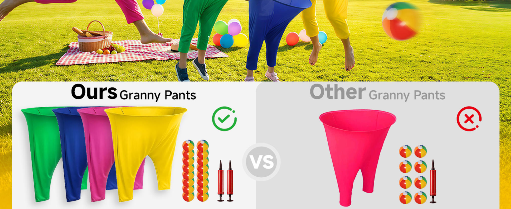 4-Color Team Granny Pants Outdoor Yard Game Set with 16 Balls & 2 Pumps image 8