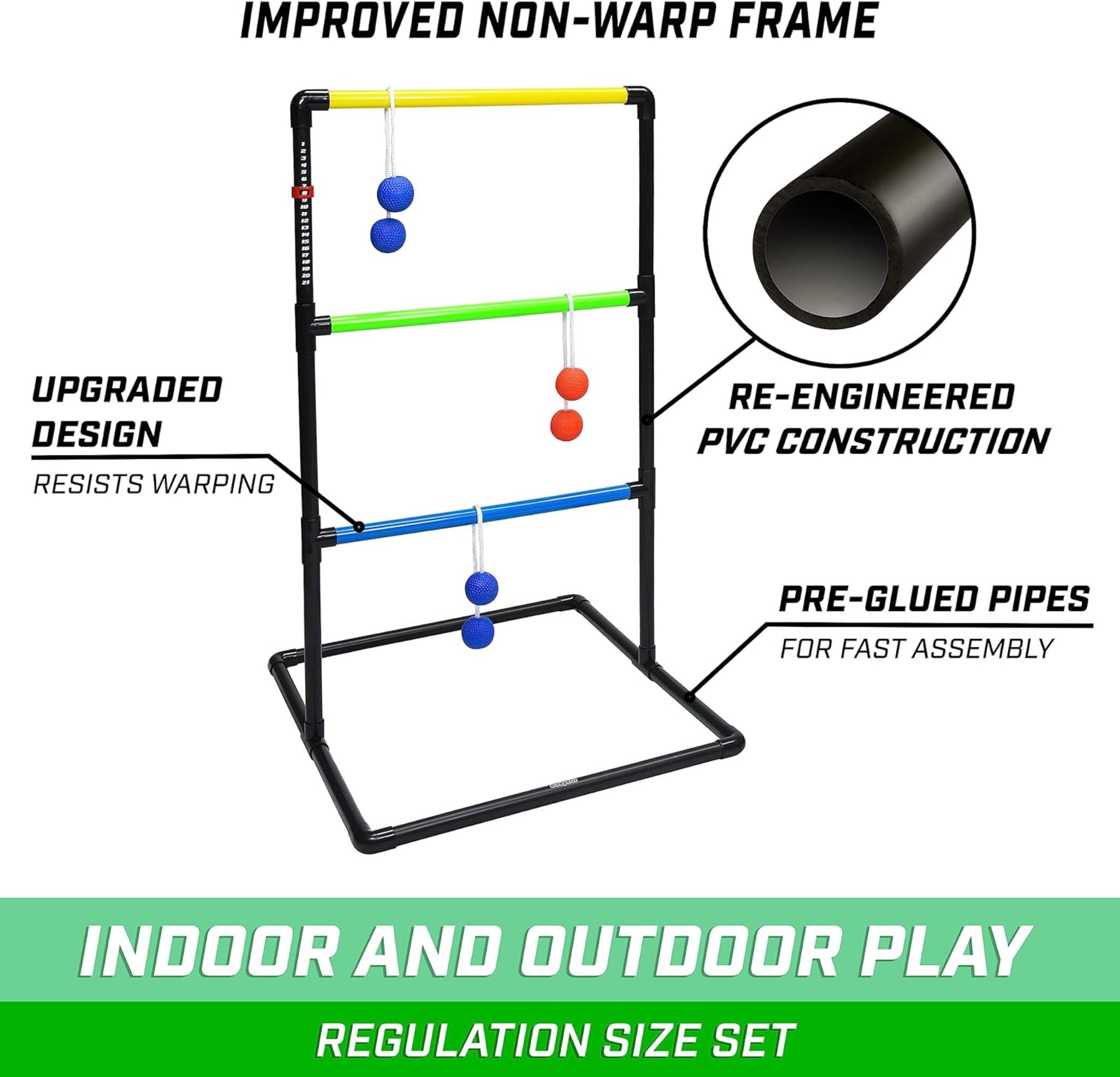 Premium Ladder Toss Indoor & Outdoor Game Set with 6 Soft Rubber Bolos