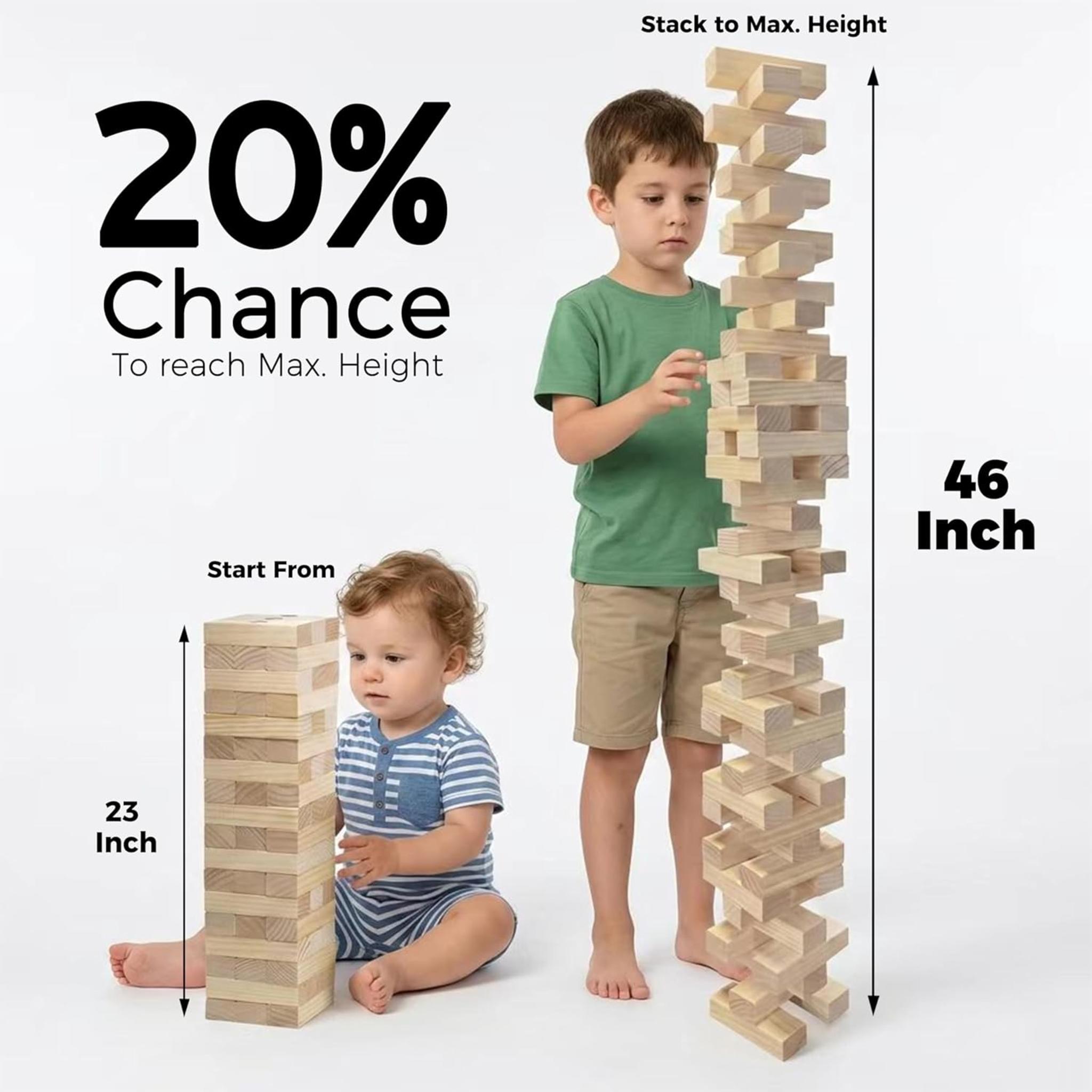 Giant Wooden Tower Stacking Game with Custom Rule Board and Carrying Case