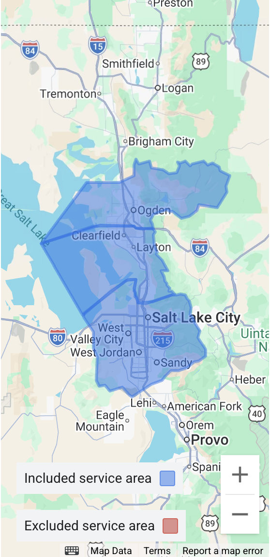 Map of Davis, Weber, and Salt Lake County service areas