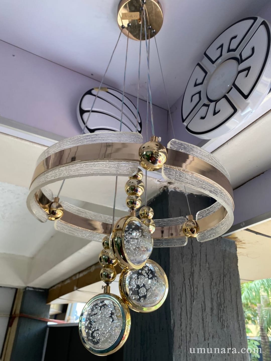 "Aura" Seeded Glass & Gold Ring Chandelier