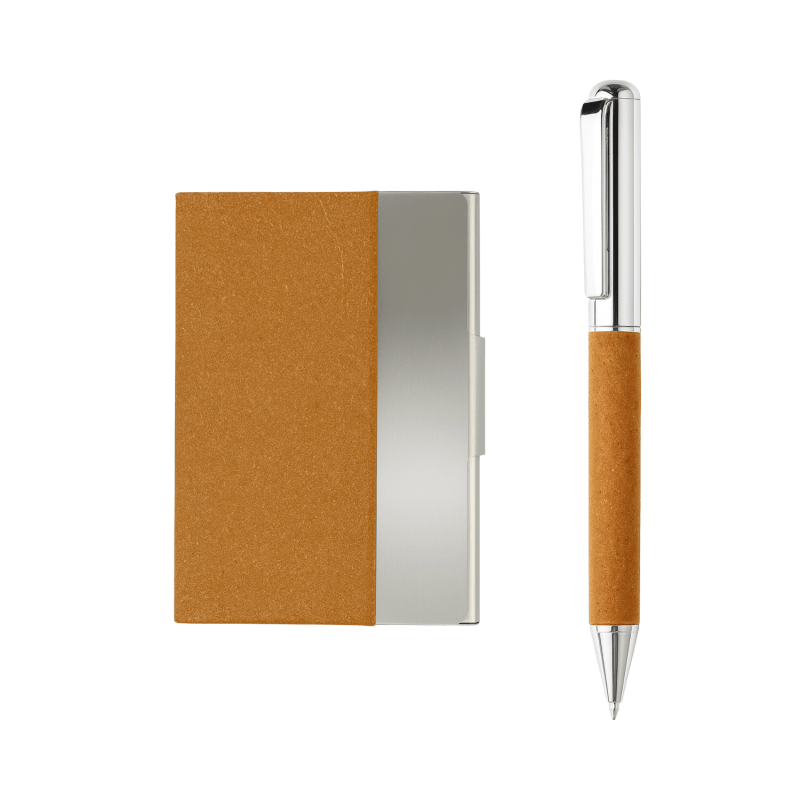 Eco Bond Recycled Leather Set | 3-in-1 Metal Pen, Name Card Holder & Keychain with Recycled Leather Finish, Recyclable Gift Box | Premium Corporate Gifting Kit
