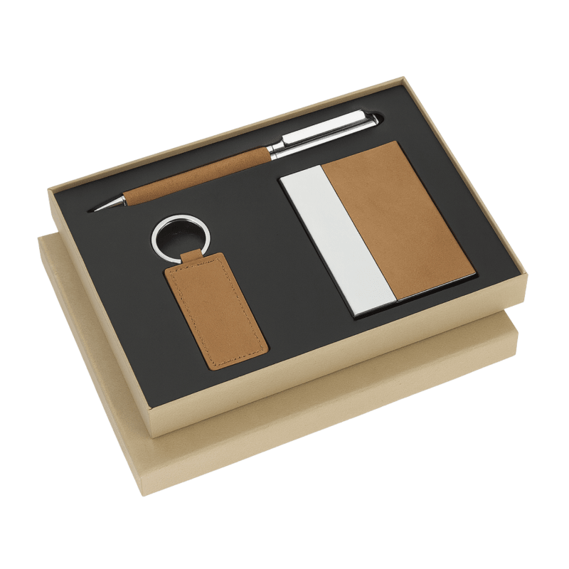 Eco Bond Recycled Leather Set | 3-in-1 Metal Pen, Name Card Holder & Keychain with Recycled Leather Finish, Recyclable Gift Box | Premium Corporate Gifting Kit view 3