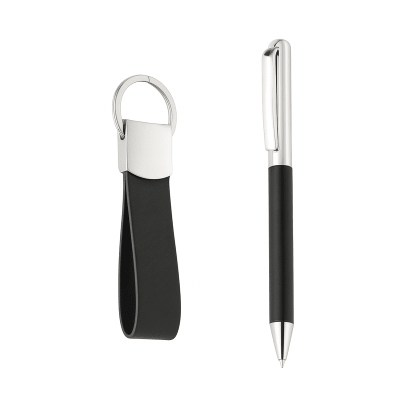 Tri Kraft Bio Carbon Gift Set | Biobased Carbon PU Notebook, Metal Pen & Keychain in Premium Eco-Friendly Gift Box | Sustainable Corporate Gifting Kit view 2
