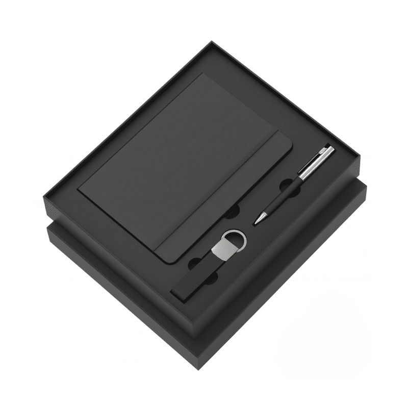 Tri Kraft Bio Carbon Gift Set | Biobased Carbon PU Notebook, Metal Pen & Keychain in Premium Eco-Friendly Gift Box | Sustainable Corporate Gifting Kit view 3