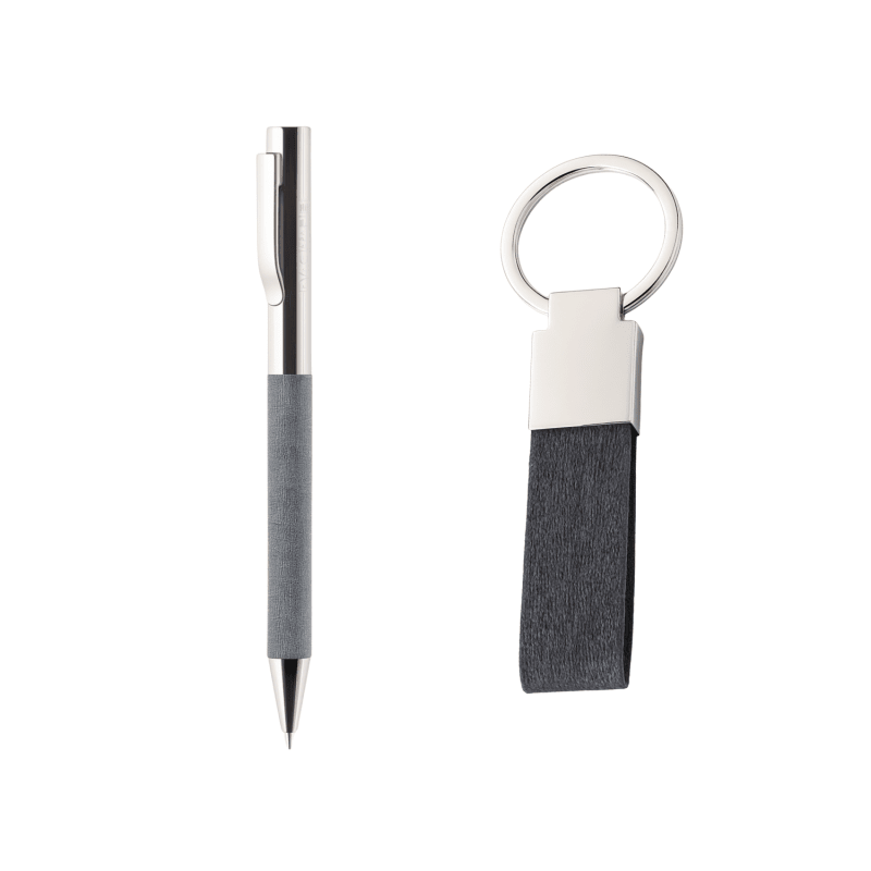 Tri Green RPET Kit | 3-in-1 Pen, Name Card Holder & Keychain with RPET Fabric Wrap, Recyclable Gift Box | Sustainable Corporate Gifting Kit view 2