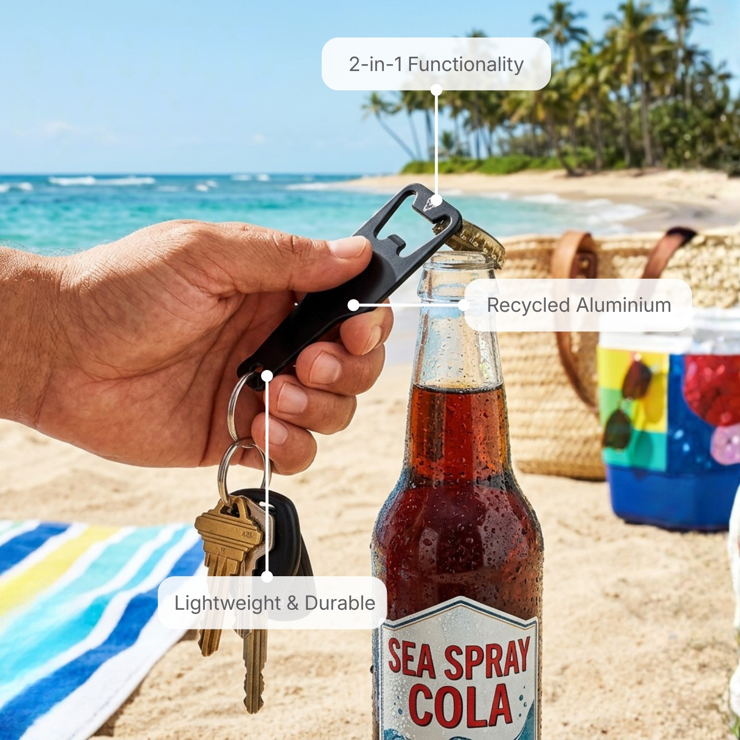 Eco Aluminium Keychain Opener | Recycled Aluminium Keychain with Built-in Bottle Opener, Lightweight & Durable | Sustainable Corporate Gifting Keychain view 3