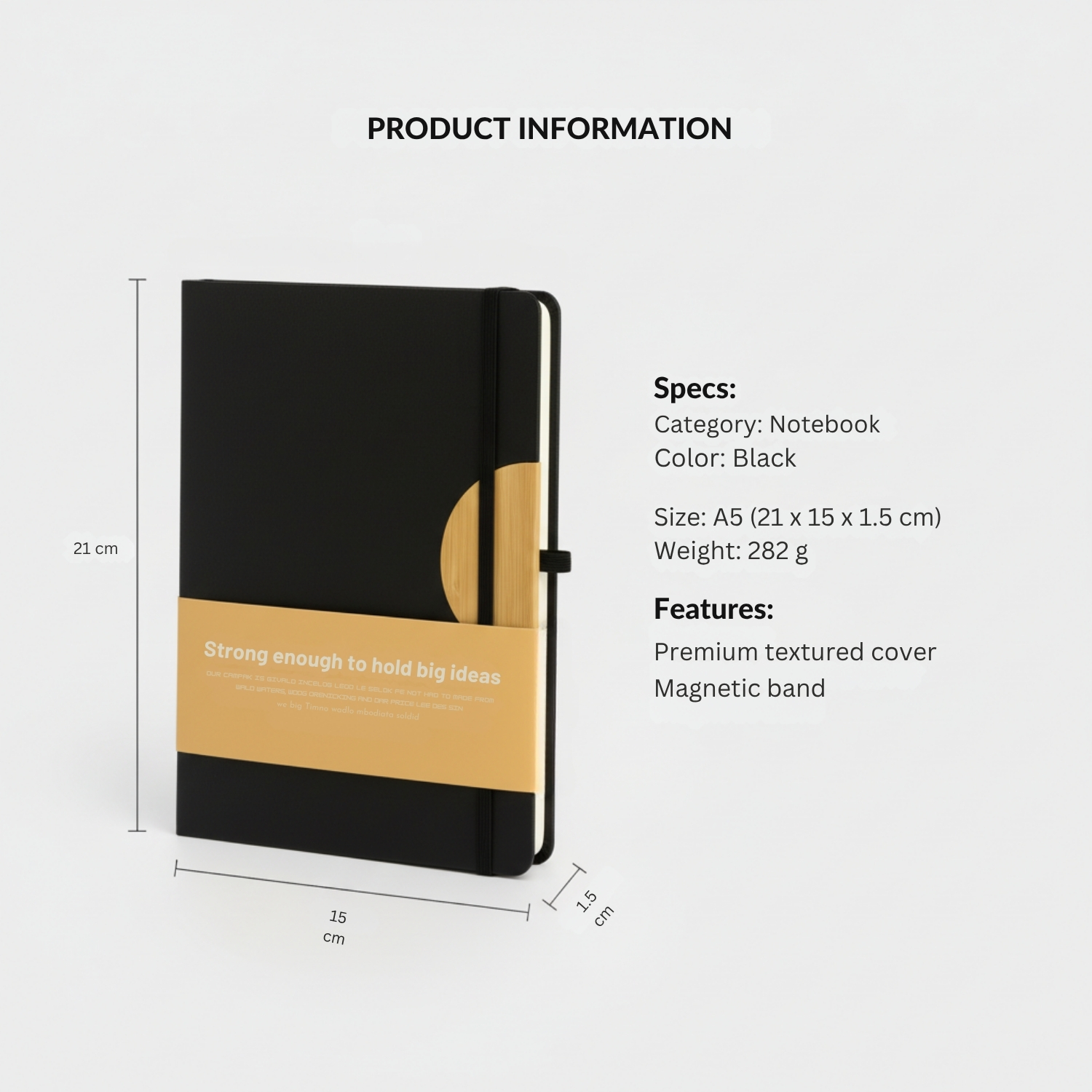 Reborn Notebook | Premium Eco-Friendly A5 Notebook, Recycled Paper, Magnetic Closure, Pen Slot & Card Holder | Sustainable Journal for Office & Daily Use, Black view 3