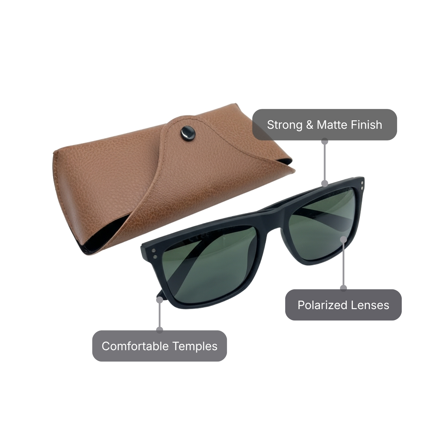 Looplense Sunglasses | Polarized G15 Lens, Matte Black PC Frame, Anti-Glare UV Protection | Lightweight Outdoor & Everyday Eyewear view 3