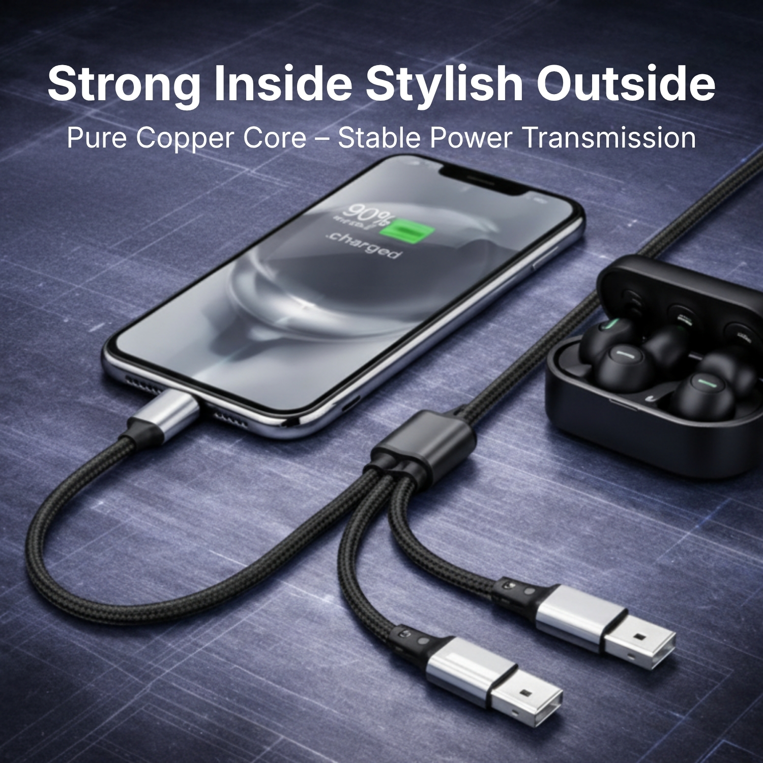 3-in-1 Fast Charging Cable | 120cm Nylon Braided Cable with Micro USB, Lightning & Type-C, 3A Output, Durable Multi-Device Charging Cable view 3