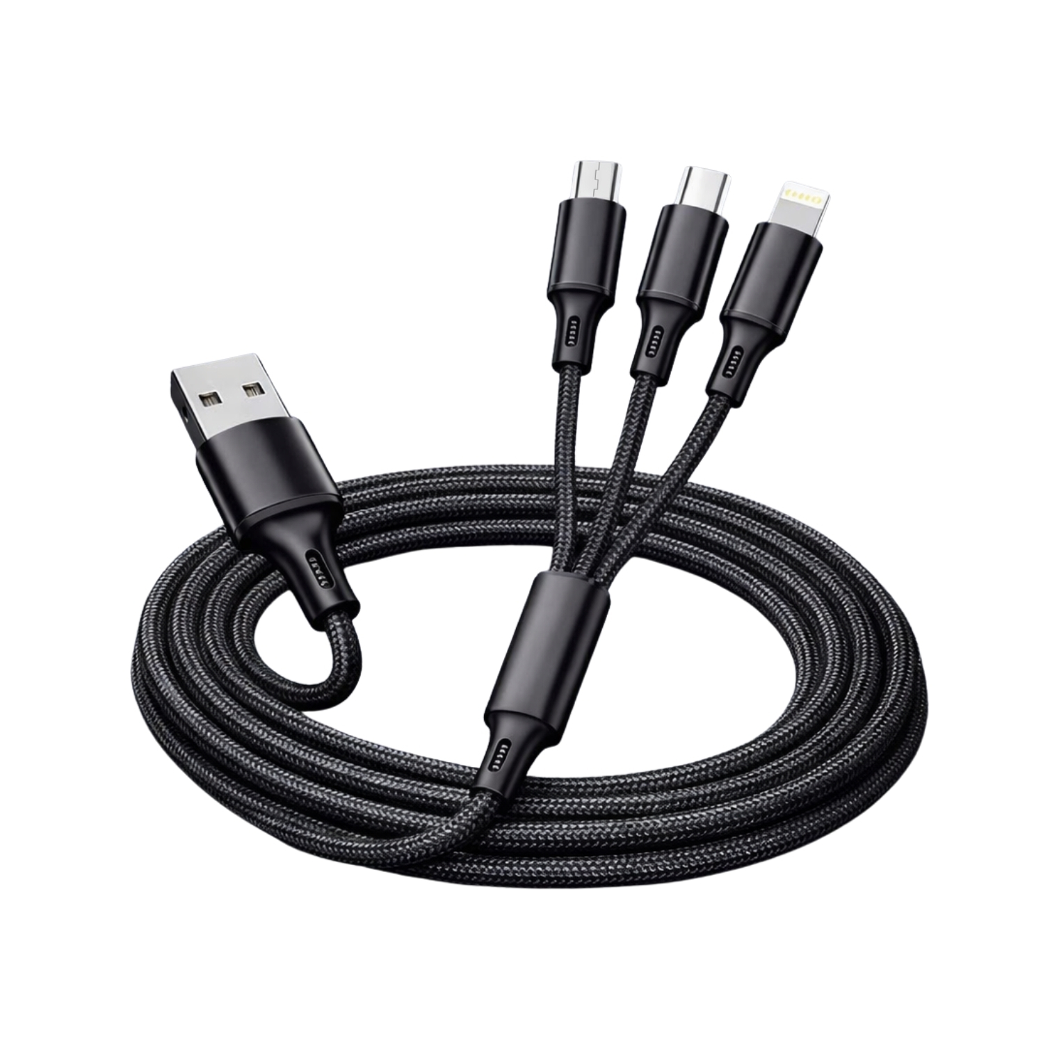 Tri Flex 3-in-1 Fast Charging Cable | 120cm Nylon Braided Cable with Metal Heads, Micro USB, Lightning & Type-C, 3A Output | Durable Multi-Device Charging Cable view 2