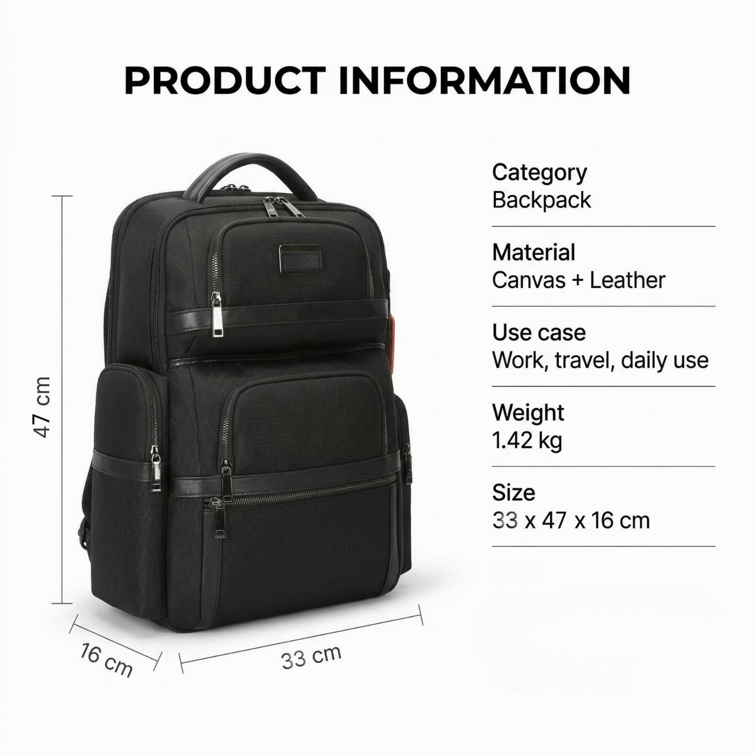 The Flux Backpack | Premium Laptop Backpack, Smart Storage, USB & Type-C Charging Port, Reinforced Handle & Ergonomic Design | Office, Business & Travel Backpack, Black view 4