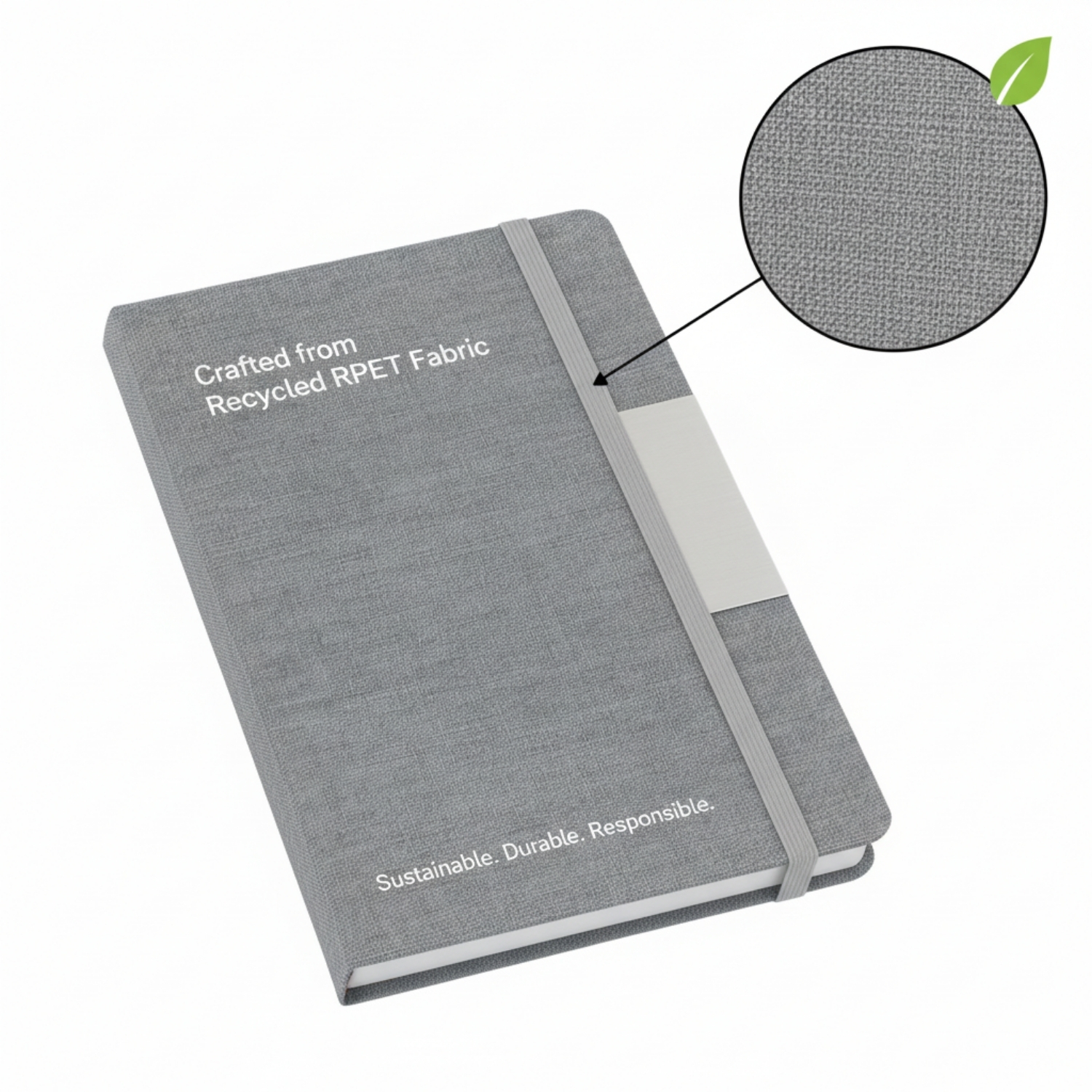 Planet Pages Hardbound | Premium Eco-Friendly A5 Notebook, RPET Fabric Cover, Metal Logo Plate, Durable Hardbound Design | Sustainable Journal for Office, Travel & Gifting, Grey view 2