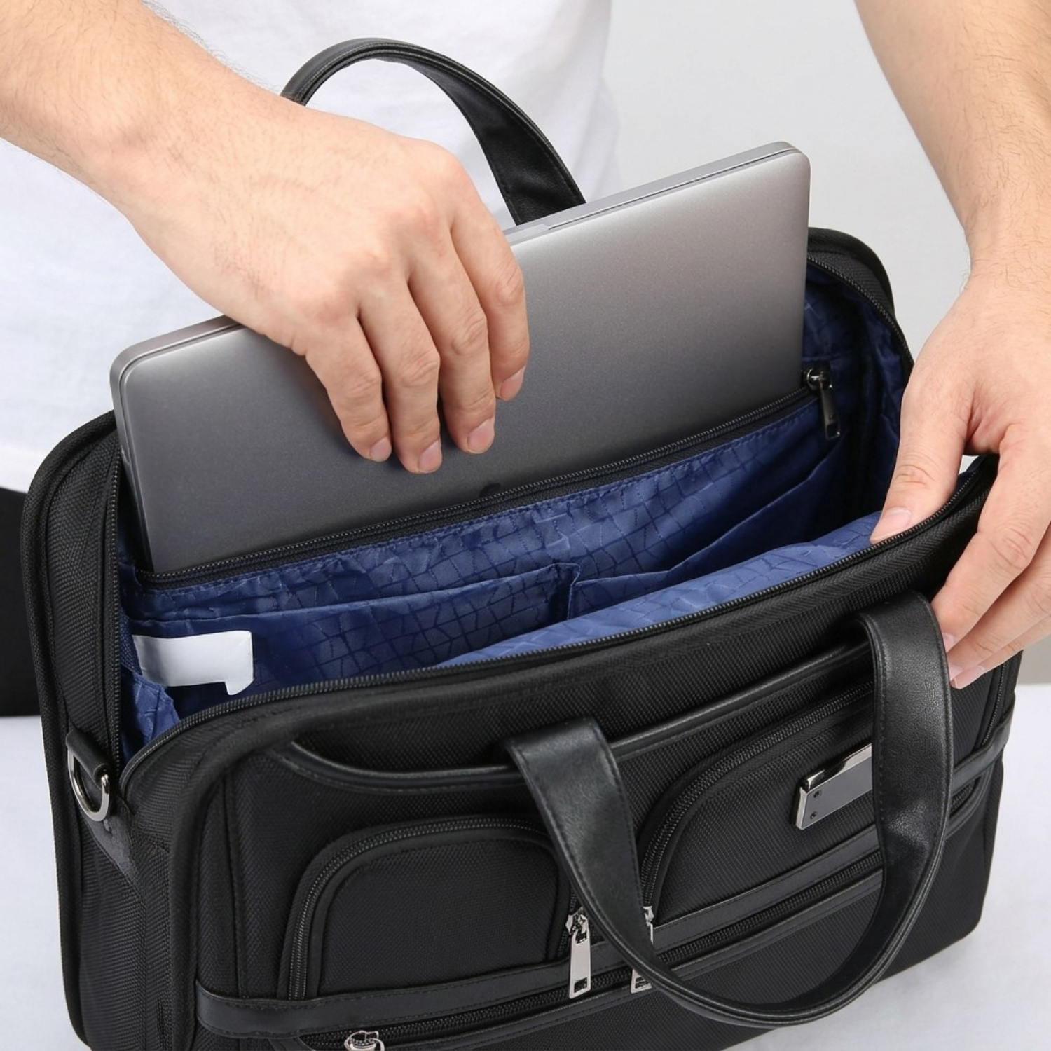 The Enforcer Briefcase | Premium Laptop Briefcase, Vegan Leather & Nylon Build, Dual Laptop & Tablet Compartments, Smart Organizer | Office, Business & Travel Bag, Black view 3