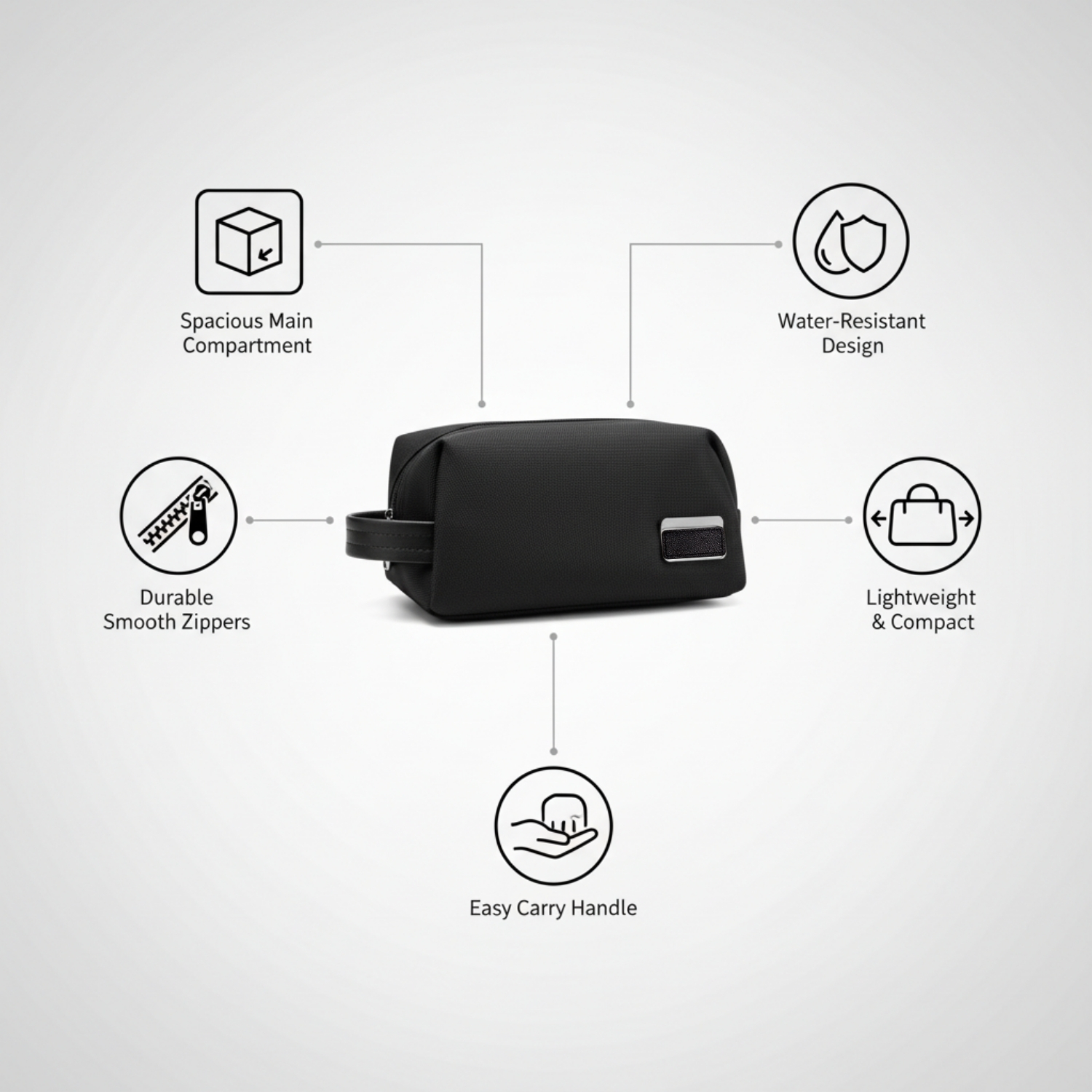 The Vang Toiletry Kit | Premium Travel Toiletry Bag, Spacious Storage, Water-Resistant Design, Durable Zippers | Grooming Organizer for Travel & Daily Use, Black view 3