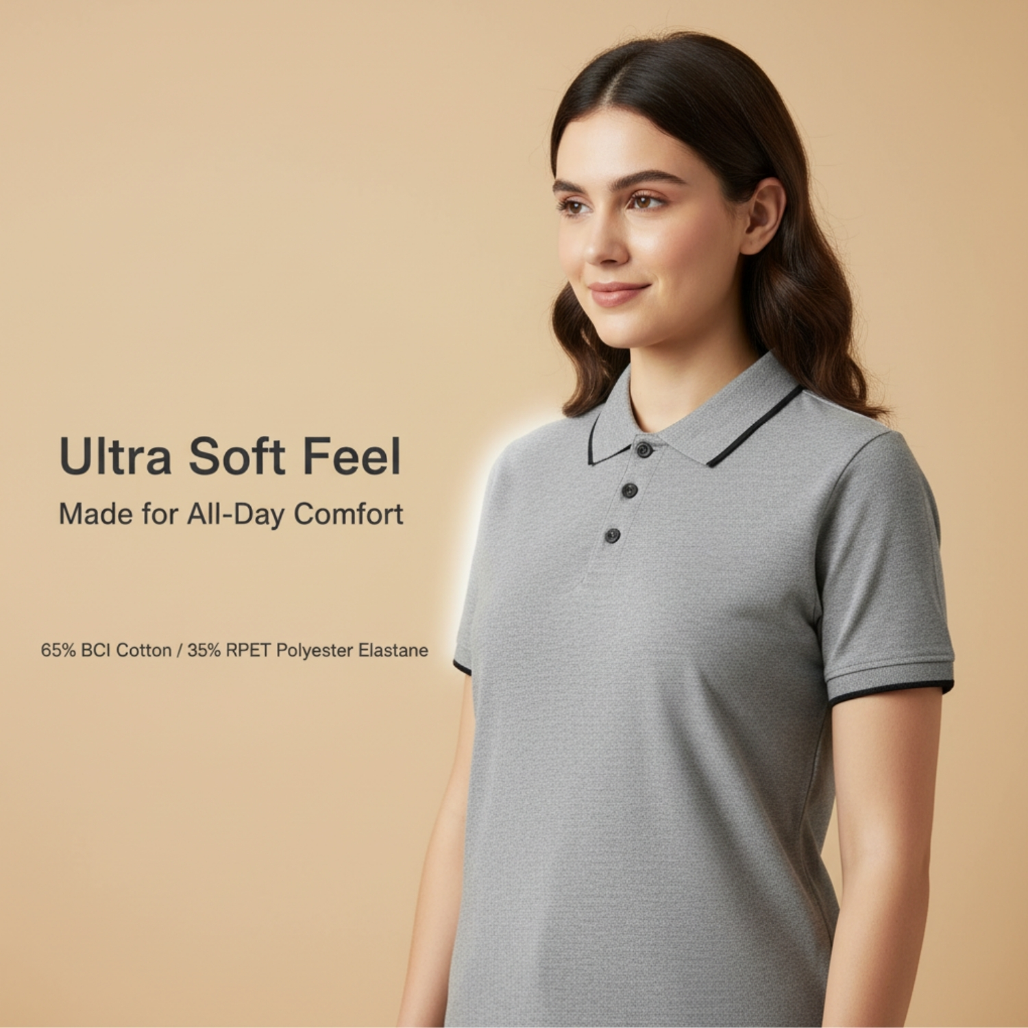 Re Blend T-Shirt  | 65% Cotton, 35% Recycled Polyester Elastane Blend, Stretch Fit, Breathable & Sustainable | Smart Casual & Uniform Wear view 4