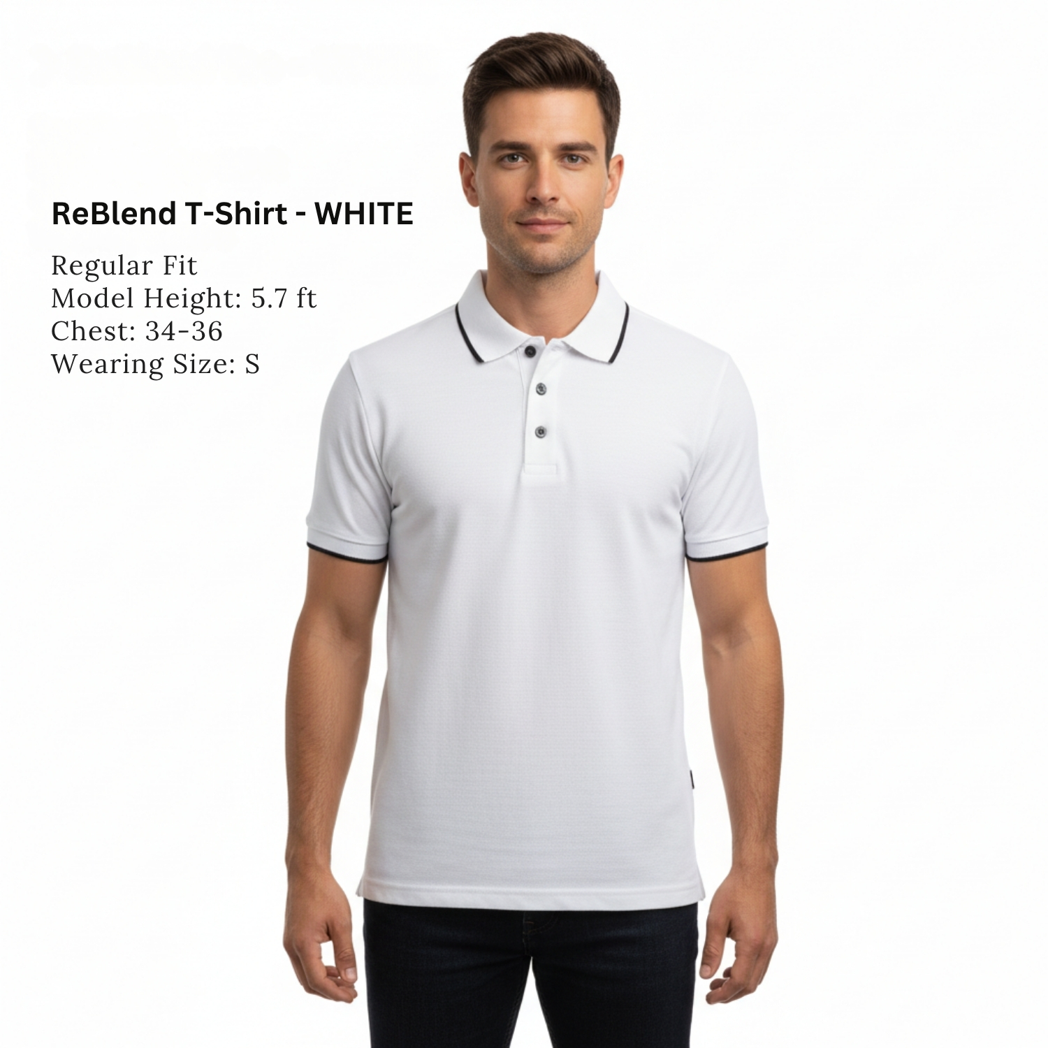 Re Blend T-Shirt | 65% Cotton, 35% Recycled Polyester Elastane Blend, Stretch Fit, Breathable & Sustainable | Smart Casual & Uniform Wear view 3
