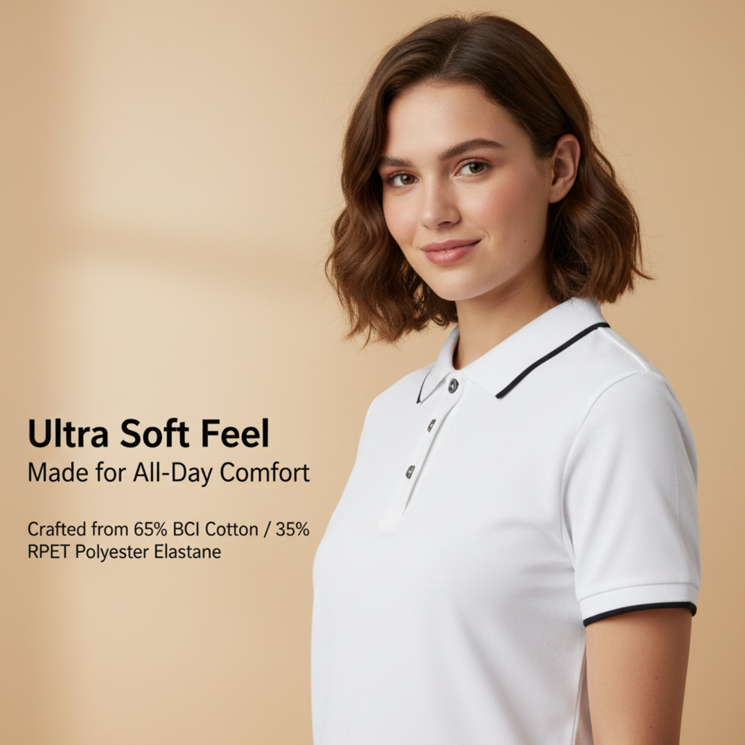 Re Blend T-Shirt | 65% Cotton, 35% Recycled Polyester Elastane Blend, Stretch Fit, Breathable & Sustainable | Smart Casual & Uniform Wear view 4