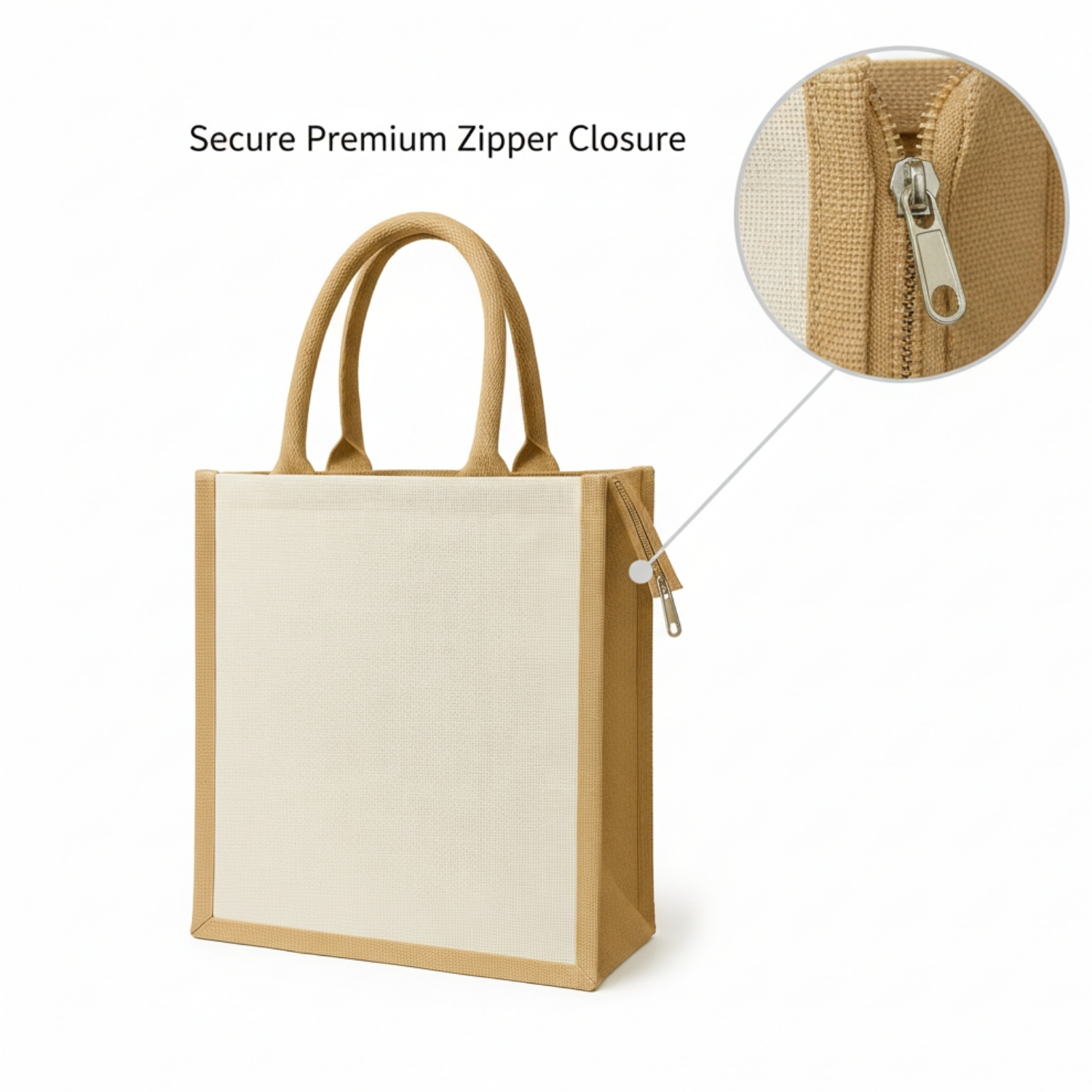 ZipJute Eco Bag | Natural Jute Tote with Zipper Closure & Padded Handles, Reusable & Biodegradable | Sustainable Everyday Carry Bag view 2