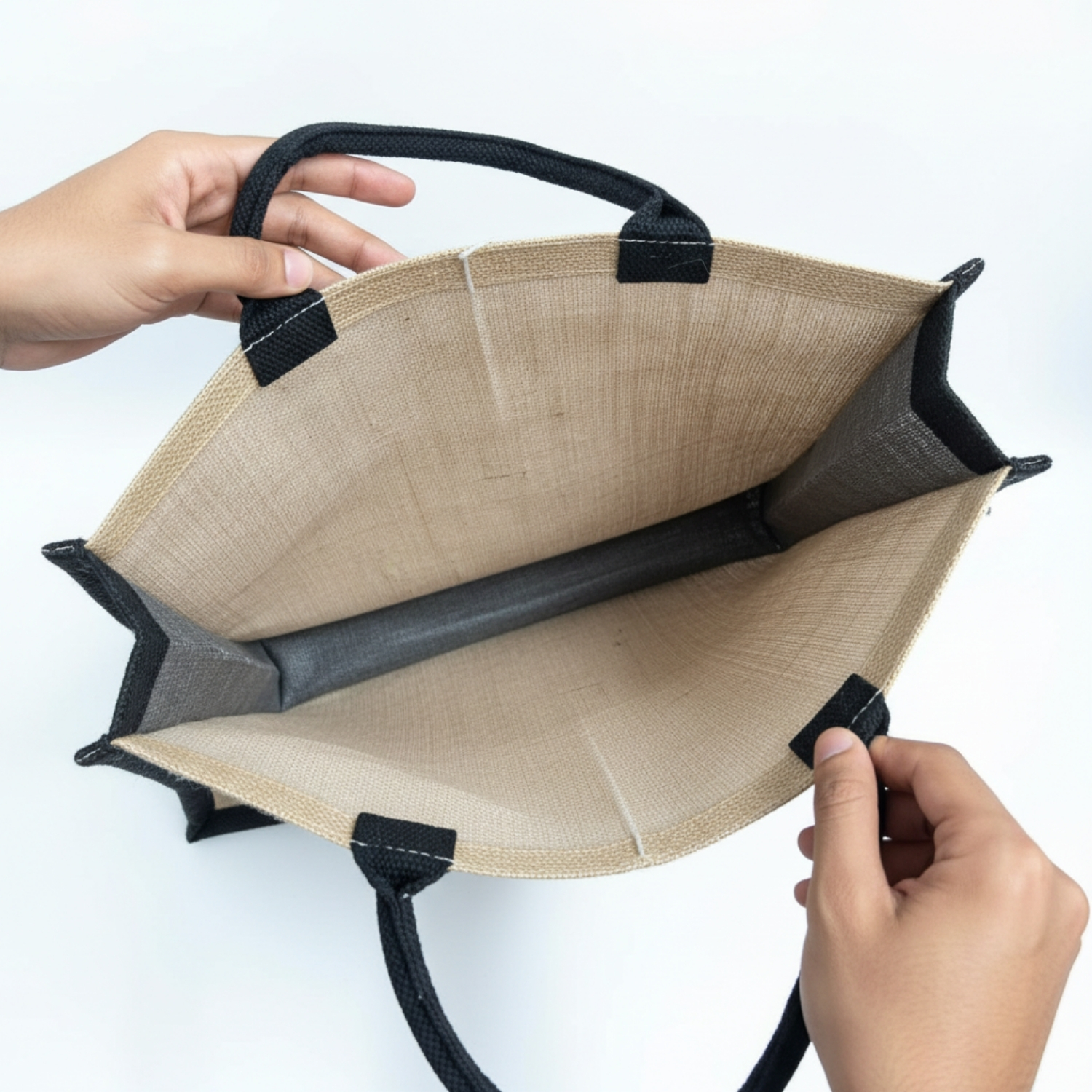 ButtonUp Jute Bag | Natural Jute Tote with Zipper Closure, Padded Handles & Waterproof Lining, Durable & Spacious | Eco-Friendly Carry Bag view 2
