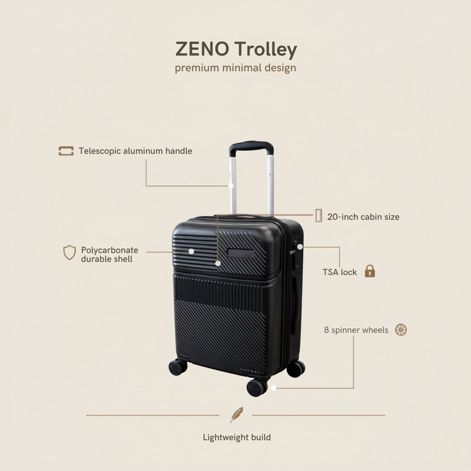 20-Inch Polycarbonate Cabin Suitcase | Lightweight Hard Shell Luggage with TSA Lock, 8 Spinner Wheels & Telescopic Aluminum Handle | Travel Carry-On Trolley Bag view 4