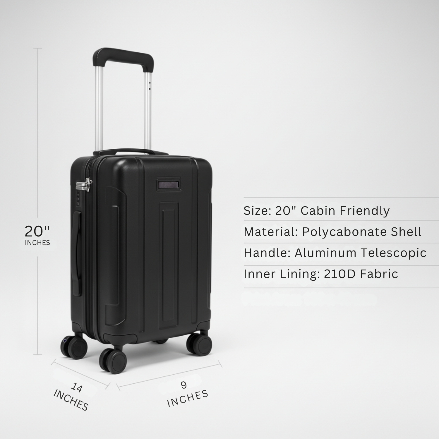 20-Inch Polycarbonate Trolley Bag | Lightweight Cabin Suitcase with Telescopic Aluminum Handle, 8 Spinner Wheels & TSA Lock | Travel Carry-On Luggage view 4