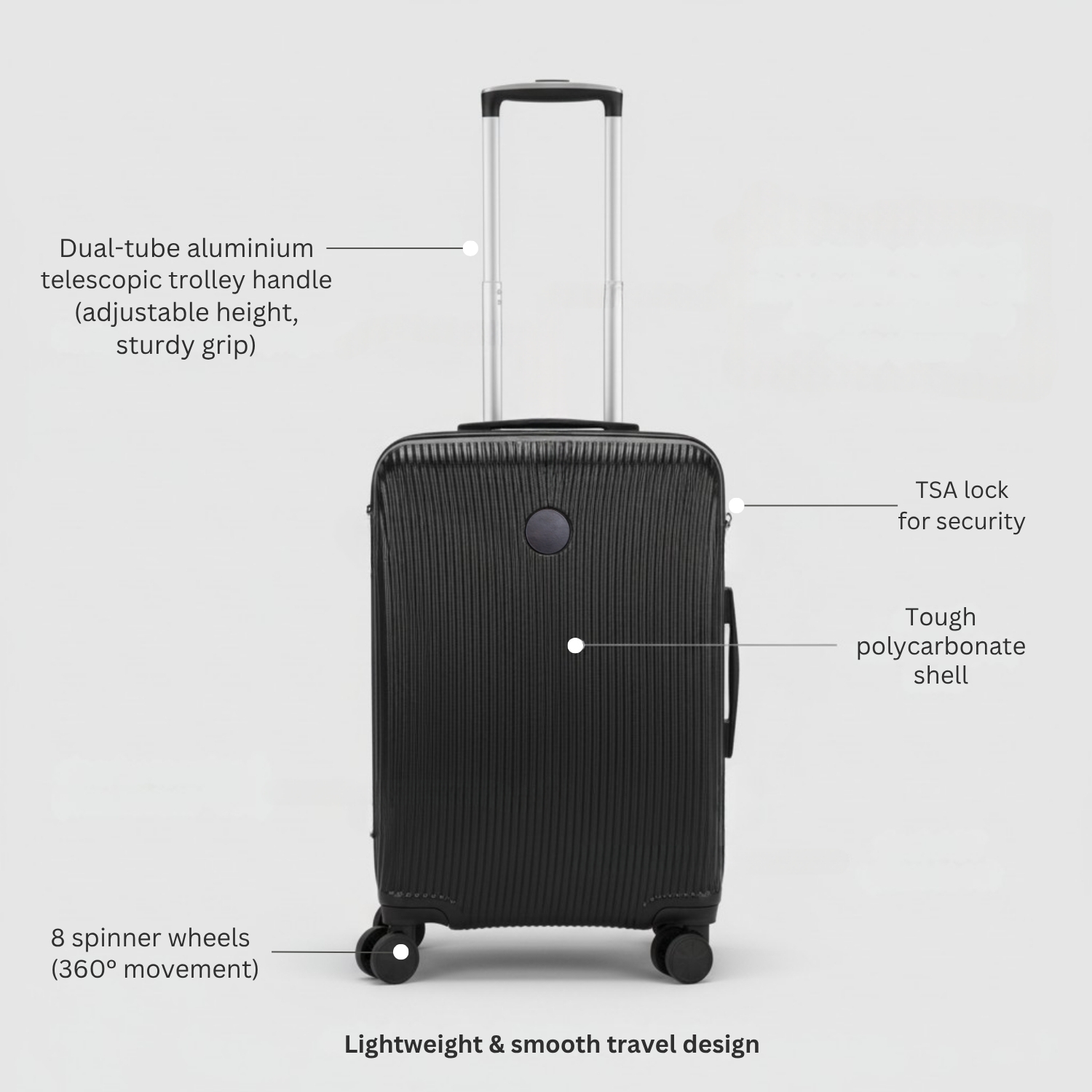 Polycarbonate Suitcase | Lightweight Hard Shell Luggage with Aluminum Trolley Handle, 8 Spinner Wheels & TSA Lock | Durable Travel Trolley Bag view 4