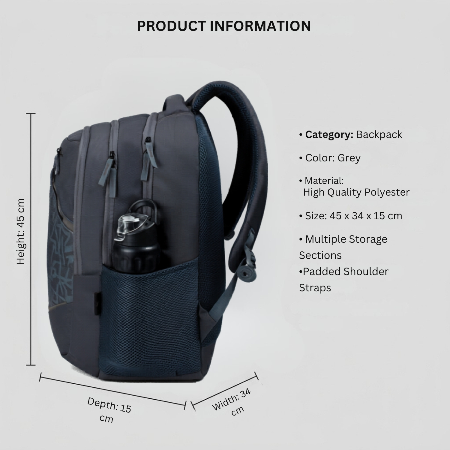 Luno Backpack | Durable Polyester Backpack with Dual Compartments, Geometric Design, Padded Straps & Utility Pocket | Tech-Savvy Everyday Carry Bag view 4
