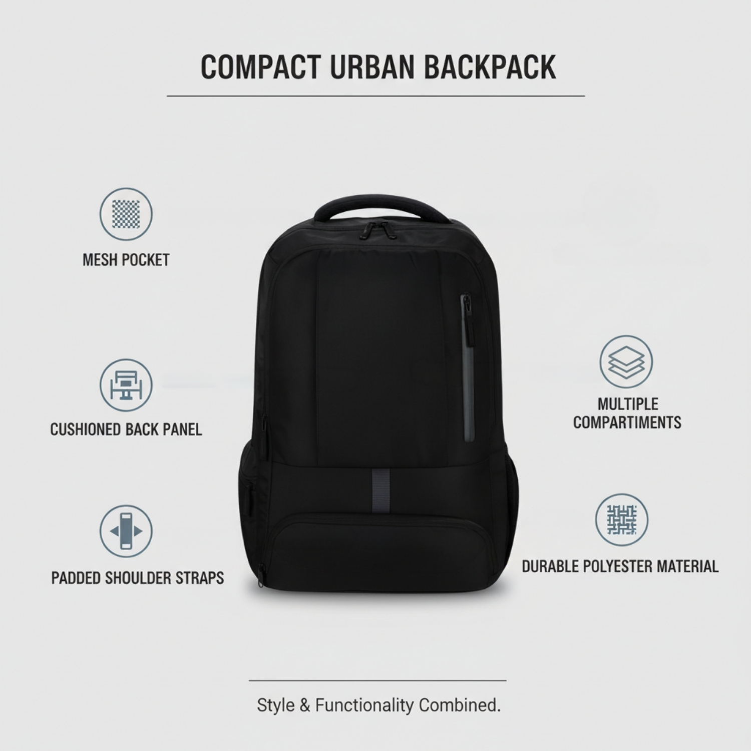 Turo Backpack | Compact Polyester Backpack with Multi-Pockets, Lightweight & Minimal Design | Daily Commute & Travel Carry Bag view 4