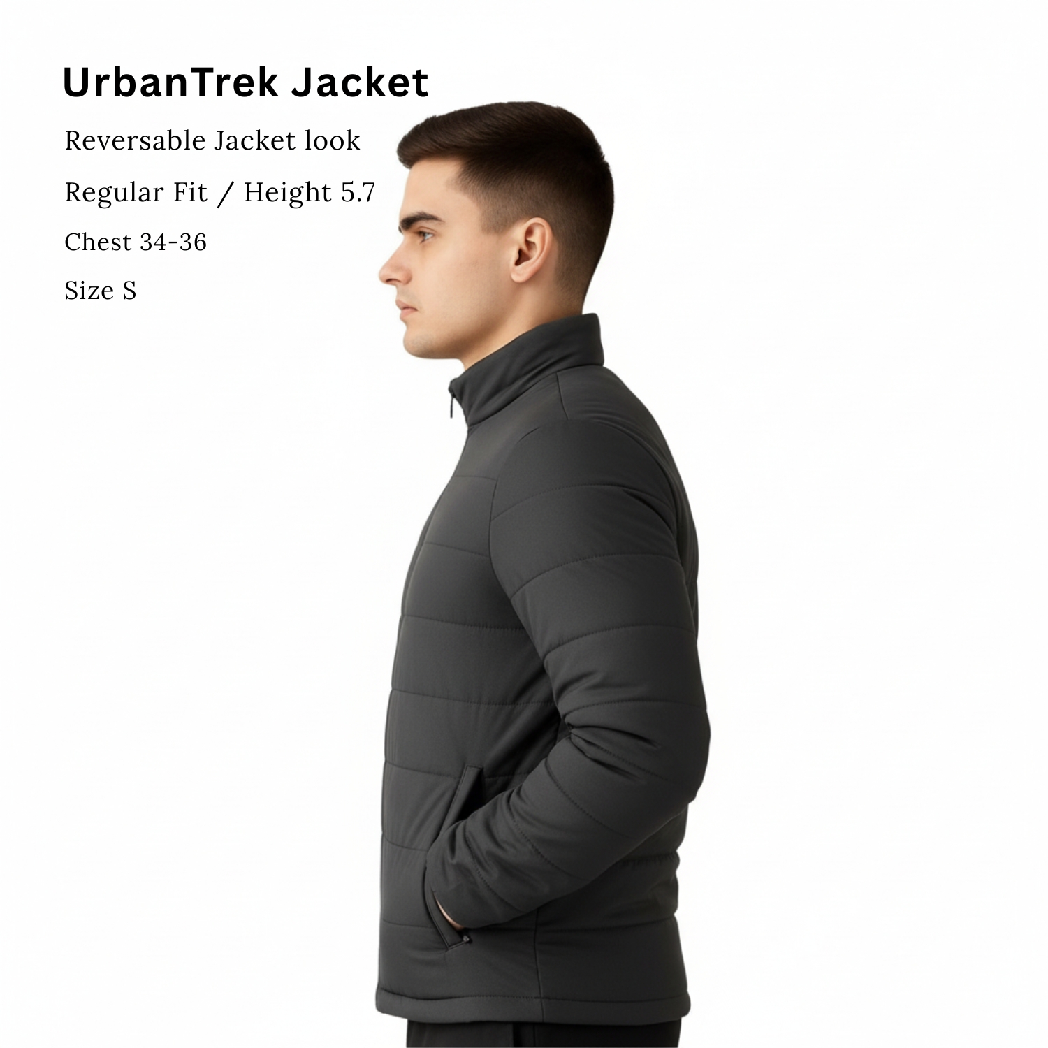 Urban Trek Black | 100% Polyester Jacket with YKK Metal Zipper, Ribbed Cuffs & Hem with Grey Tipping, Structured Fit | Urban Streetwear Jacket view 3