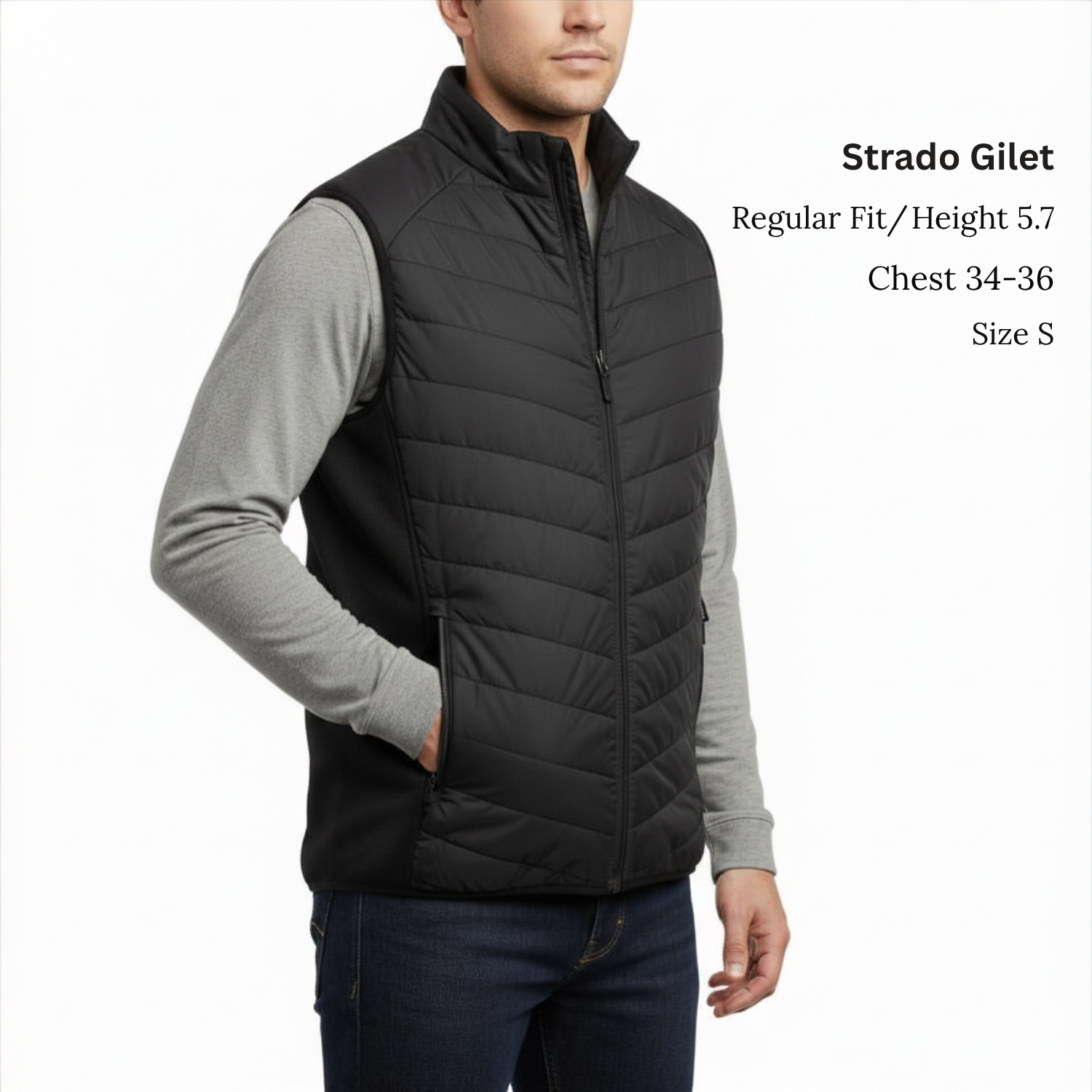Strado Gilet | Sleeveless Jacket with YKK Metal Zipper, Ribbed Hem with Grey Tipping, Lightweight Urban Fit | Layering Essential view 3