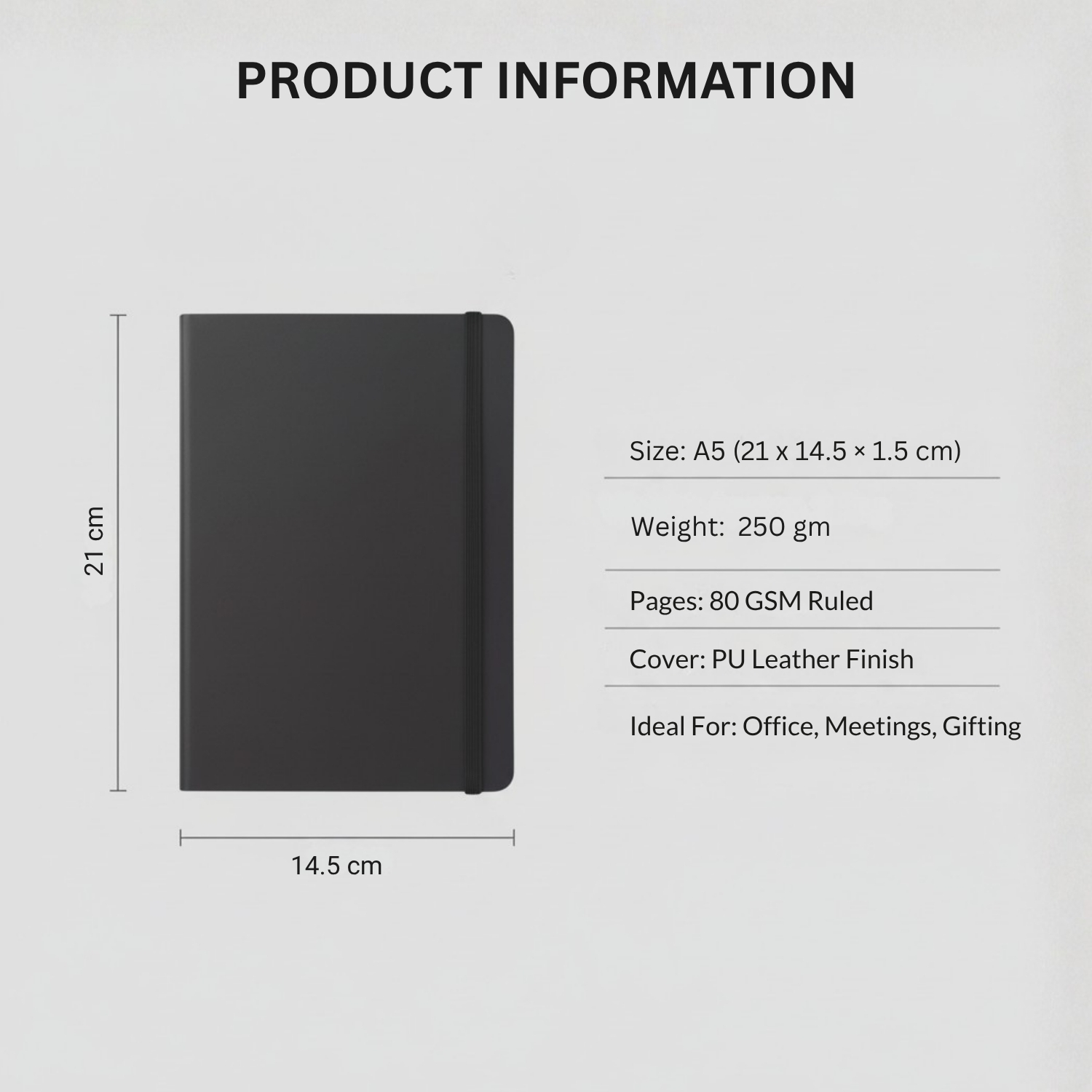 Urban Edge PU Notebook | Premium PU Leather A5 Notebook, Elastic Closure, Bookmark Ribbon, 80 GSM Ruled Pages | Executive Journal for Office, Meetings & Daily Use, Black view 4