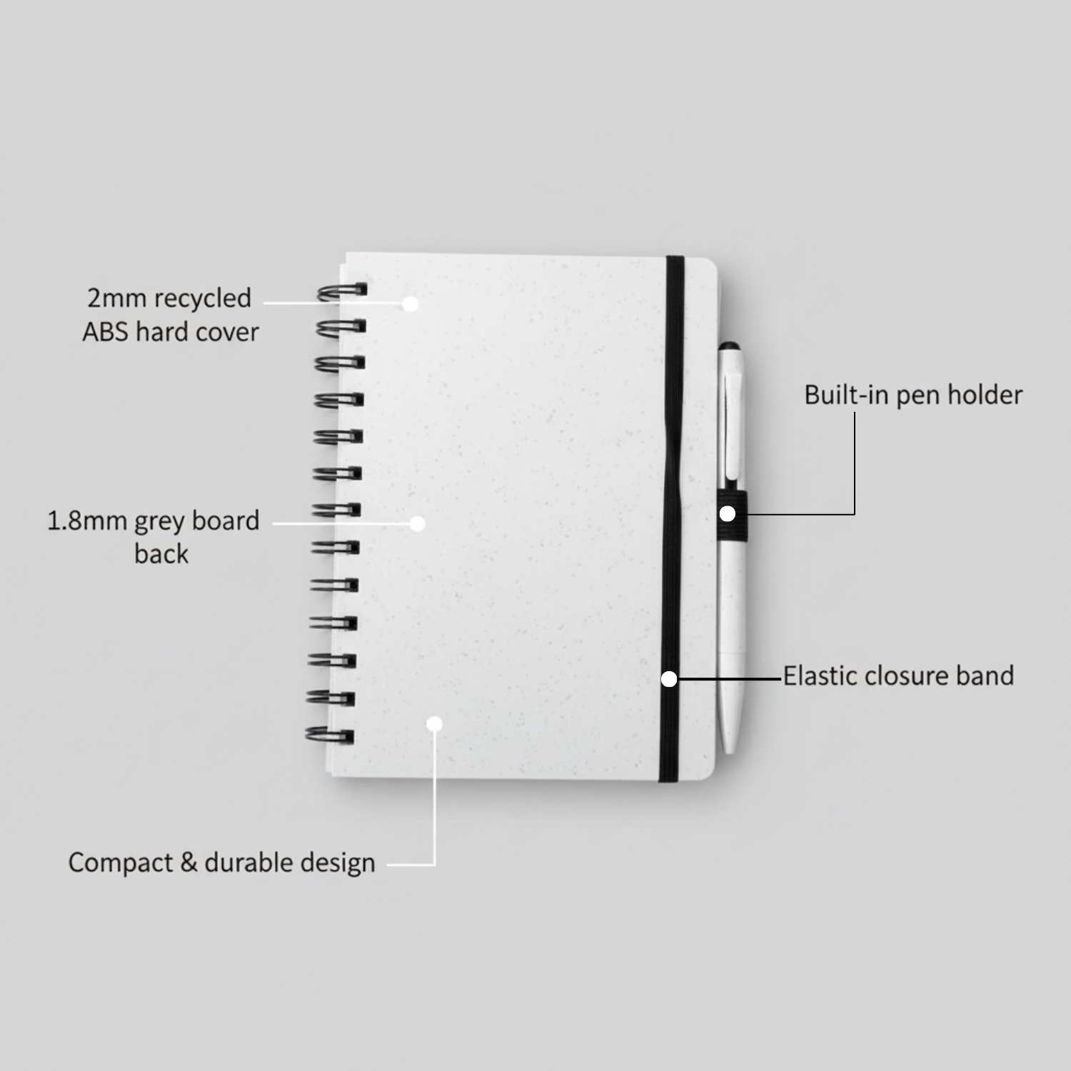 Note Shield ABS Edition | Eco-Friendly Notebook with Pen Holder, Elastic Band & Paper Belt, Durable Compact Design | Corporate Gifting Notebook view 3