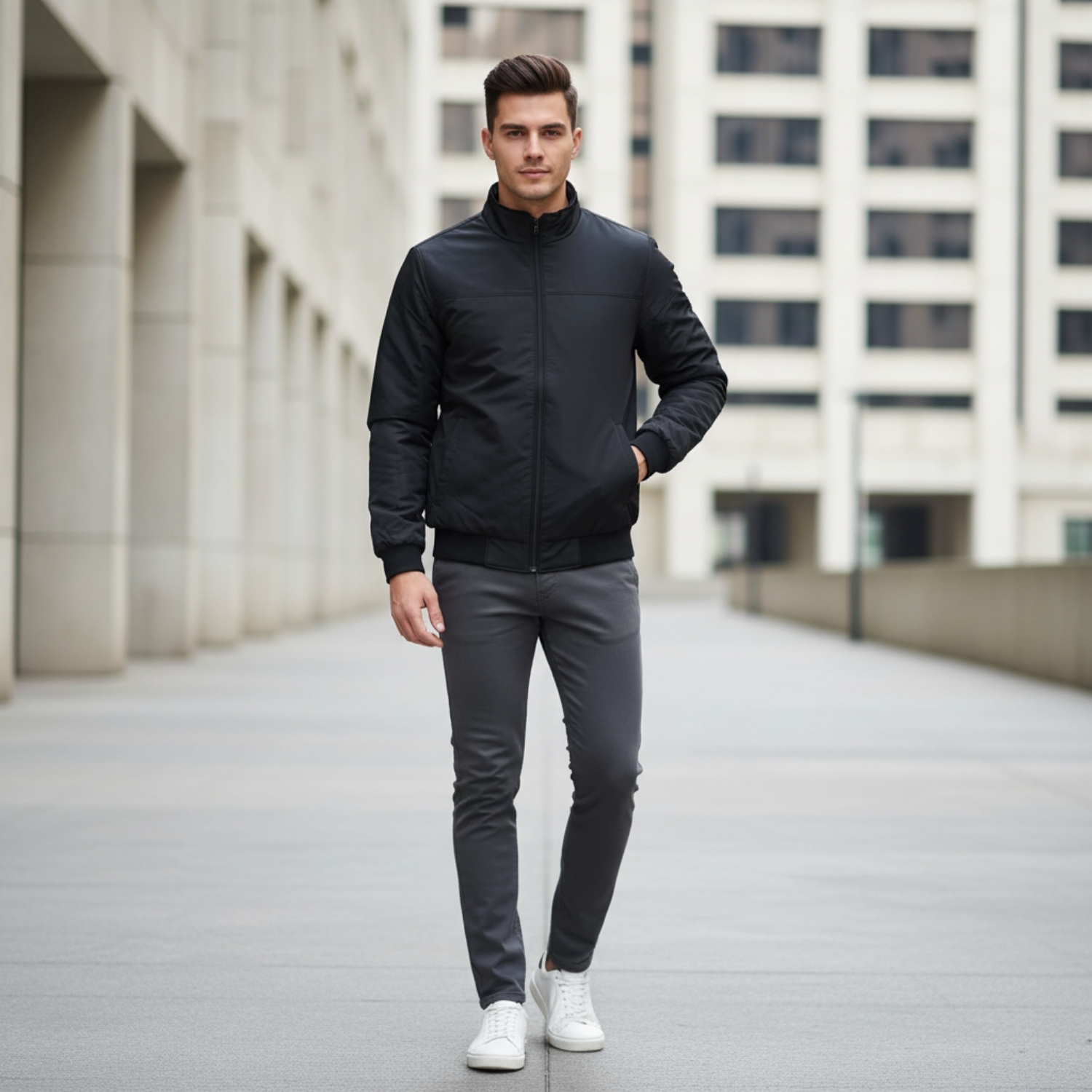 Arctic Drift Jacket | Lightweight Urban Jacket with YKK Metal Zipper, Ribbed Cuffs & Hem with Grey Tipping, Clean Streetwear Fit | Everyday Layering Jacket view 4