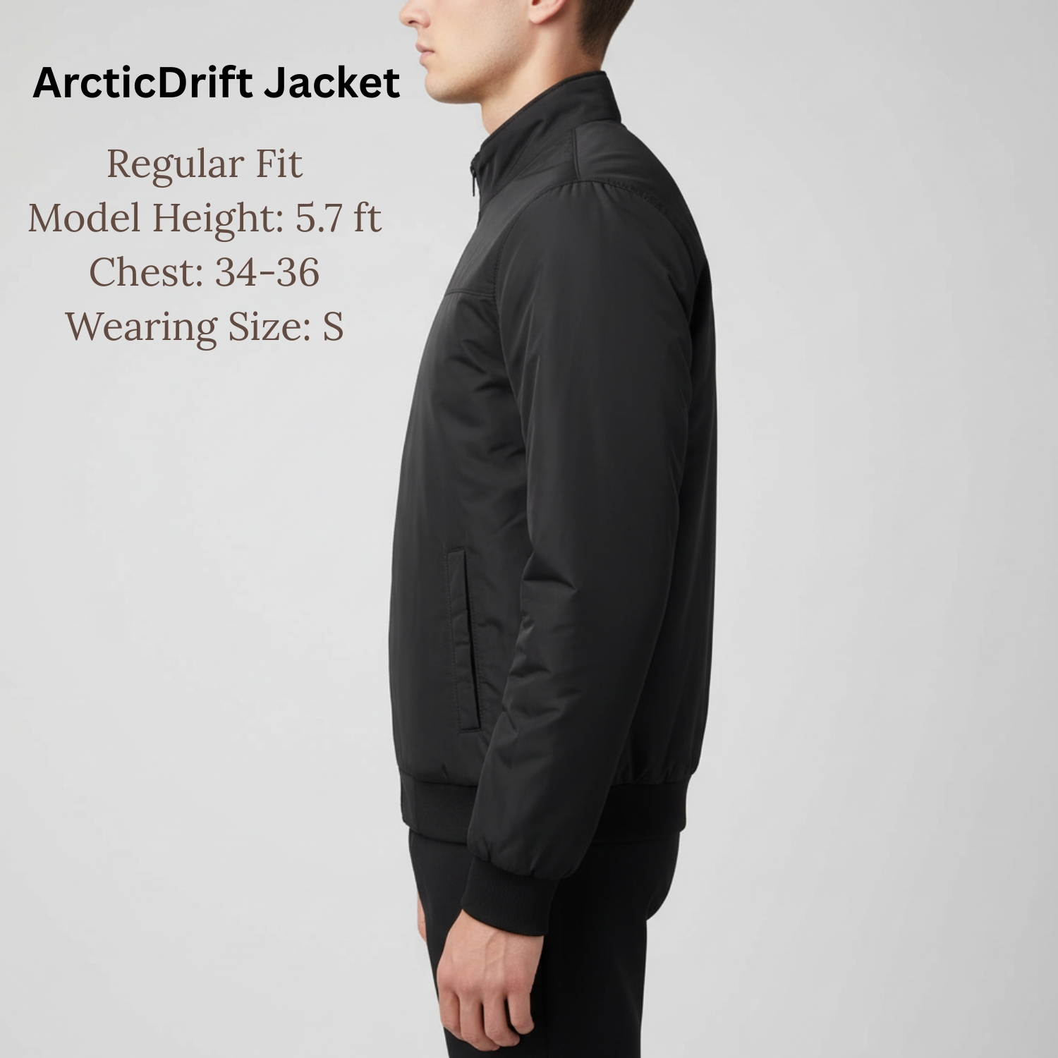 Arctic Drift Jacket | Lightweight Urban Jacket with YKK Metal Zipper, Ribbed Cuffs & Hem with Grey Tipping, Clean Streetwear Fit | Everyday Layering Jacket view 3