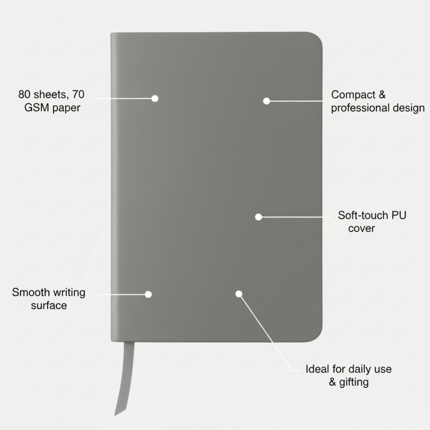 Soft Touch PU Journal | Soft-Touch Notebook with 80 Sheets 70 GSM Paper, Compact & Professional Design | Daily Writing & Corporate Gifting Notebook view 3