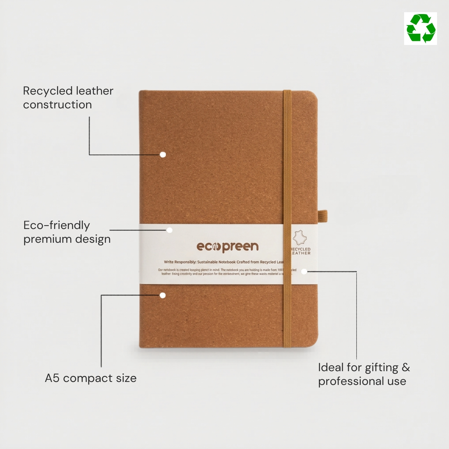 Recycled Leather Notebook | Two-Tone PU Hard Cover Notebook, Eco-Friendly, Durable & Premium Finish | Corporate Gifting & Professional Journal view 4