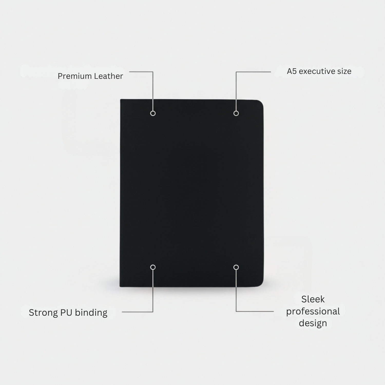 Executive Black notebook | Black PU Hard Cover with Silver Branding, Durable Binding | Executive Meeting & Corporate Gifting Notebook view 3