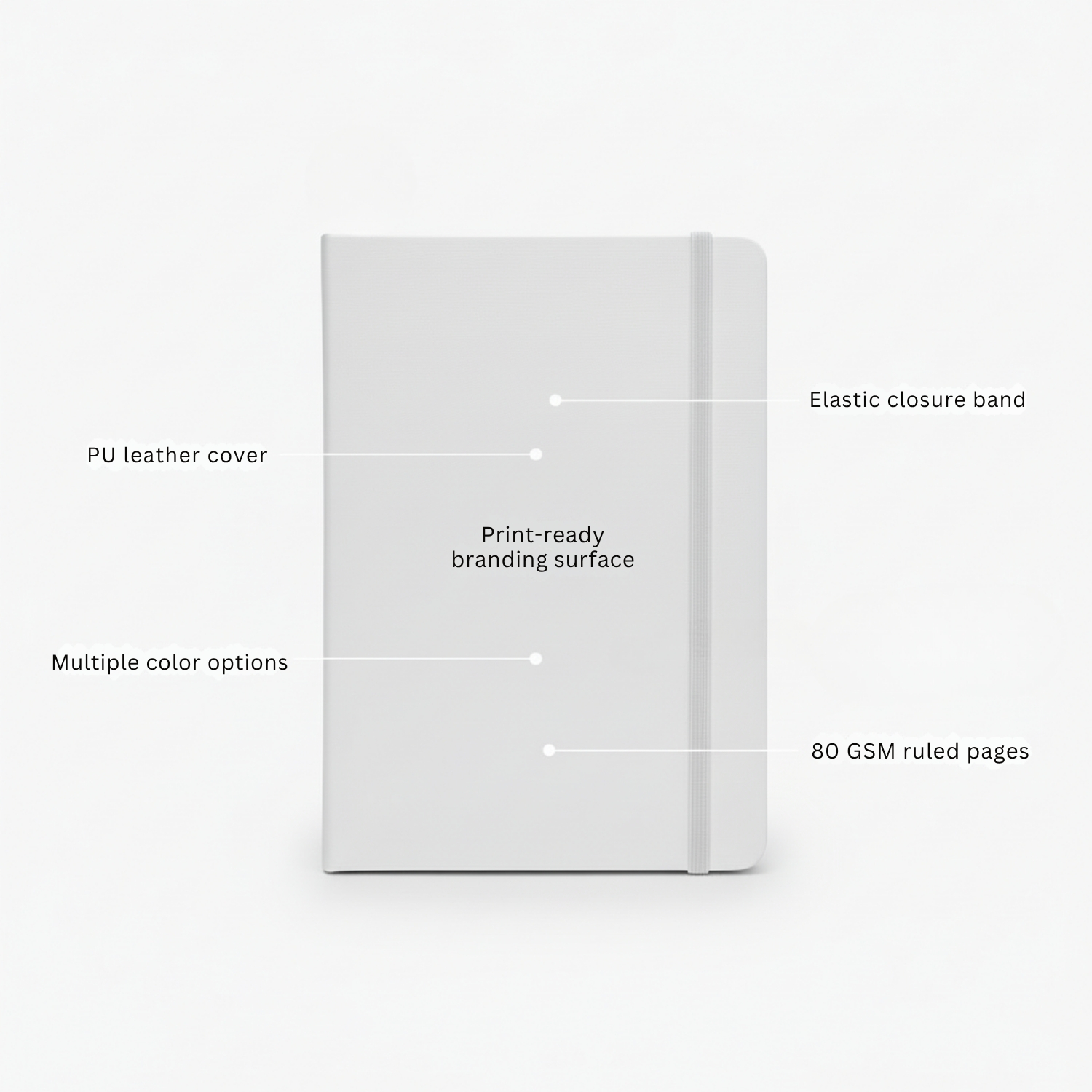 The UrbanEdge Notebook | Premium PU Leather A5 Notebook, Elastic Closure, Bookmark Ribbon, 80 GSM Ruled Pages | Executive Journal for Office, Meetings & Daily Use, Black view 3