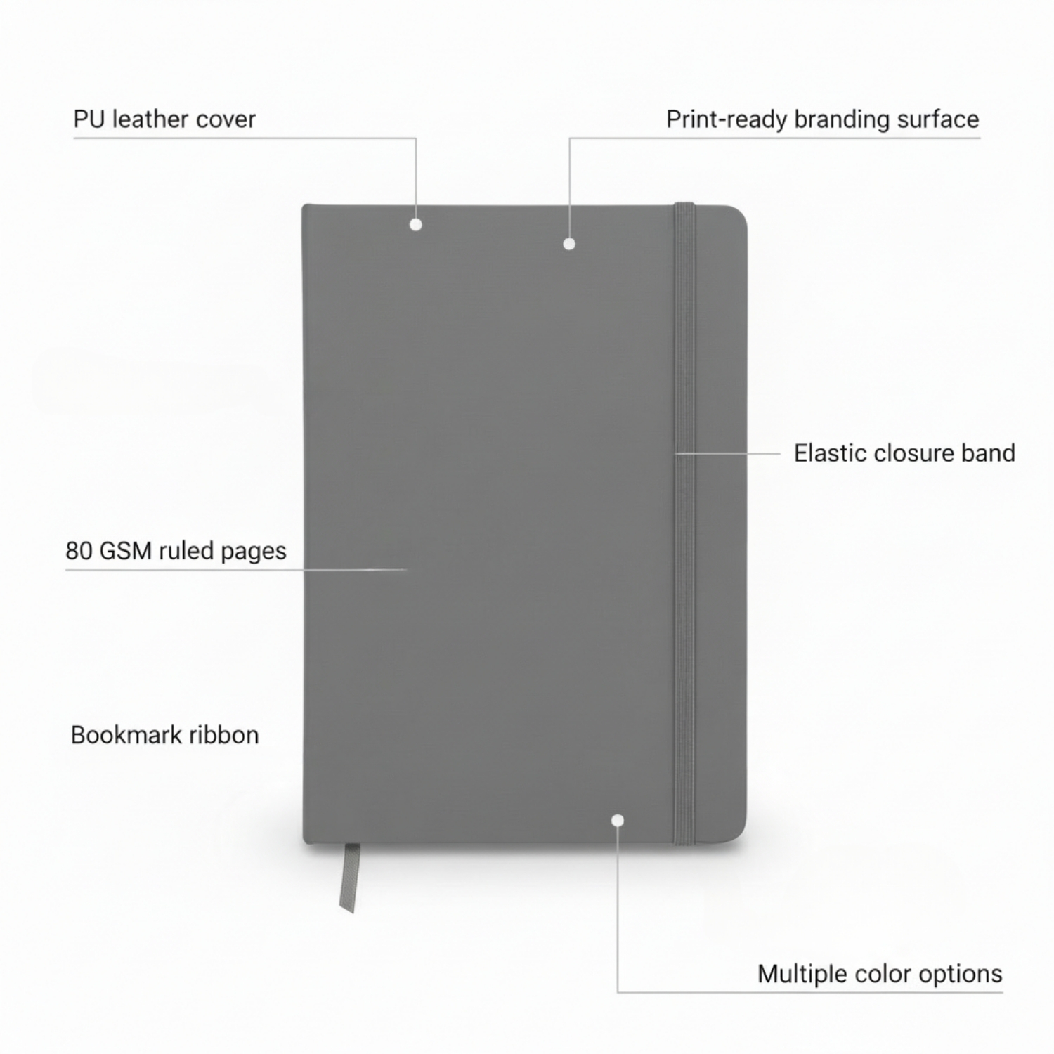 The UrbanEdge Notebook | Premium PU Leather A5 Notebook, Elastic Closure, Bookmark Ribbon, 80 GSM Ruled Pages | Executive Journal for Office, Meetings & Daily Use, Black view 3