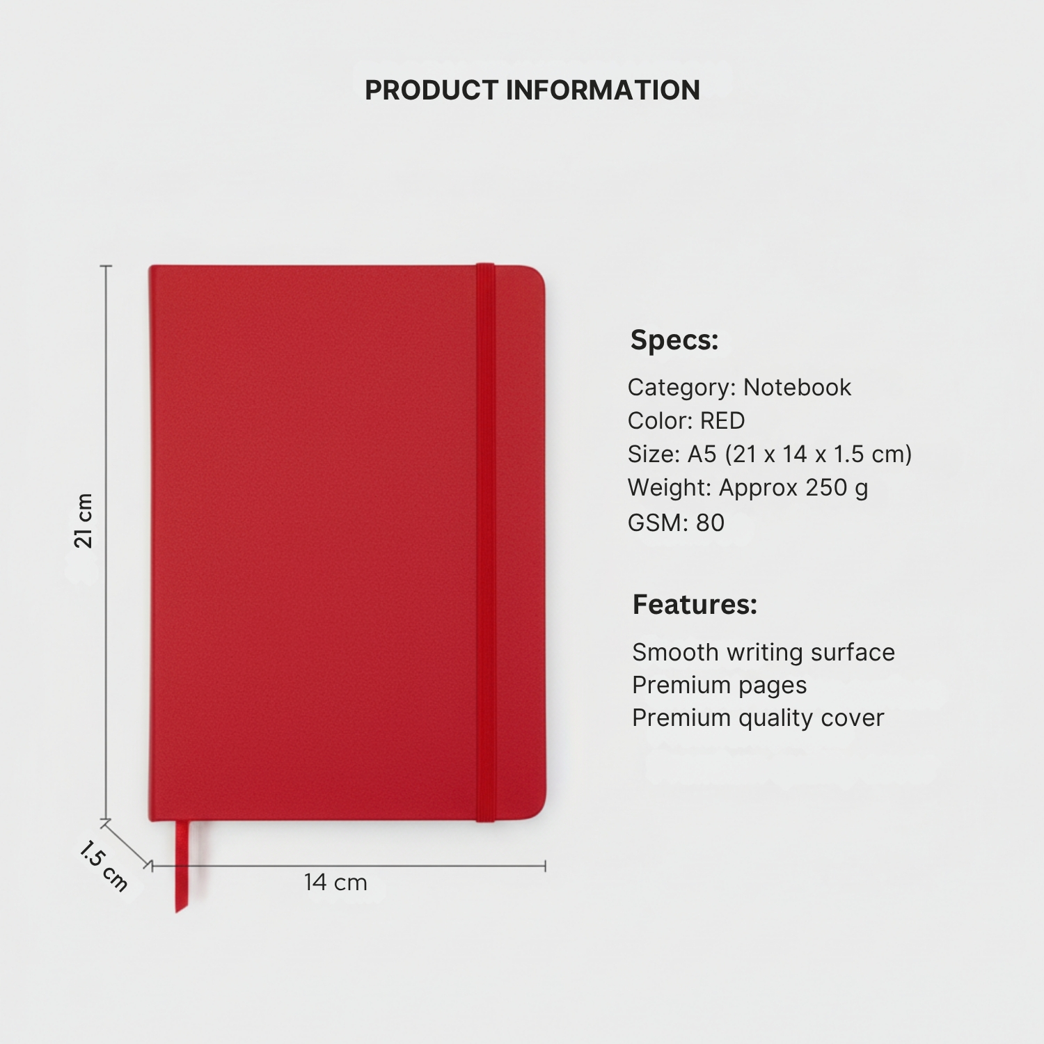 The UrbanEdge Notebook | Premium PU Leather A5 Notebook, Elastic Closure, Bookmark Ribbon, 80 GSM Ruled Pages | Executive Journal for Office, Meetings & Daily Use, Black view 4