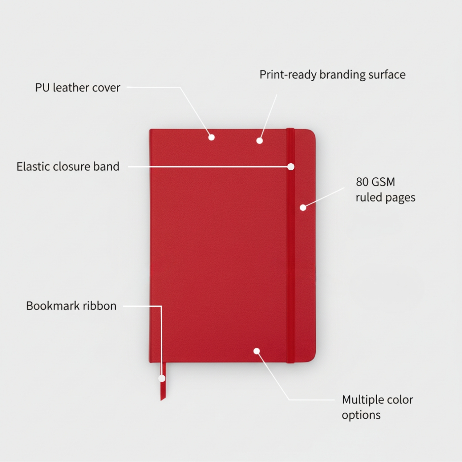 The UrbanEdge Notebook | Premium PU Leather A5 Notebook, Elastic Closure, Bookmark Ribbon, 80 GSM Ruled Pages | Executive Journal for Office, Meetings & Daily Use, Black view 3